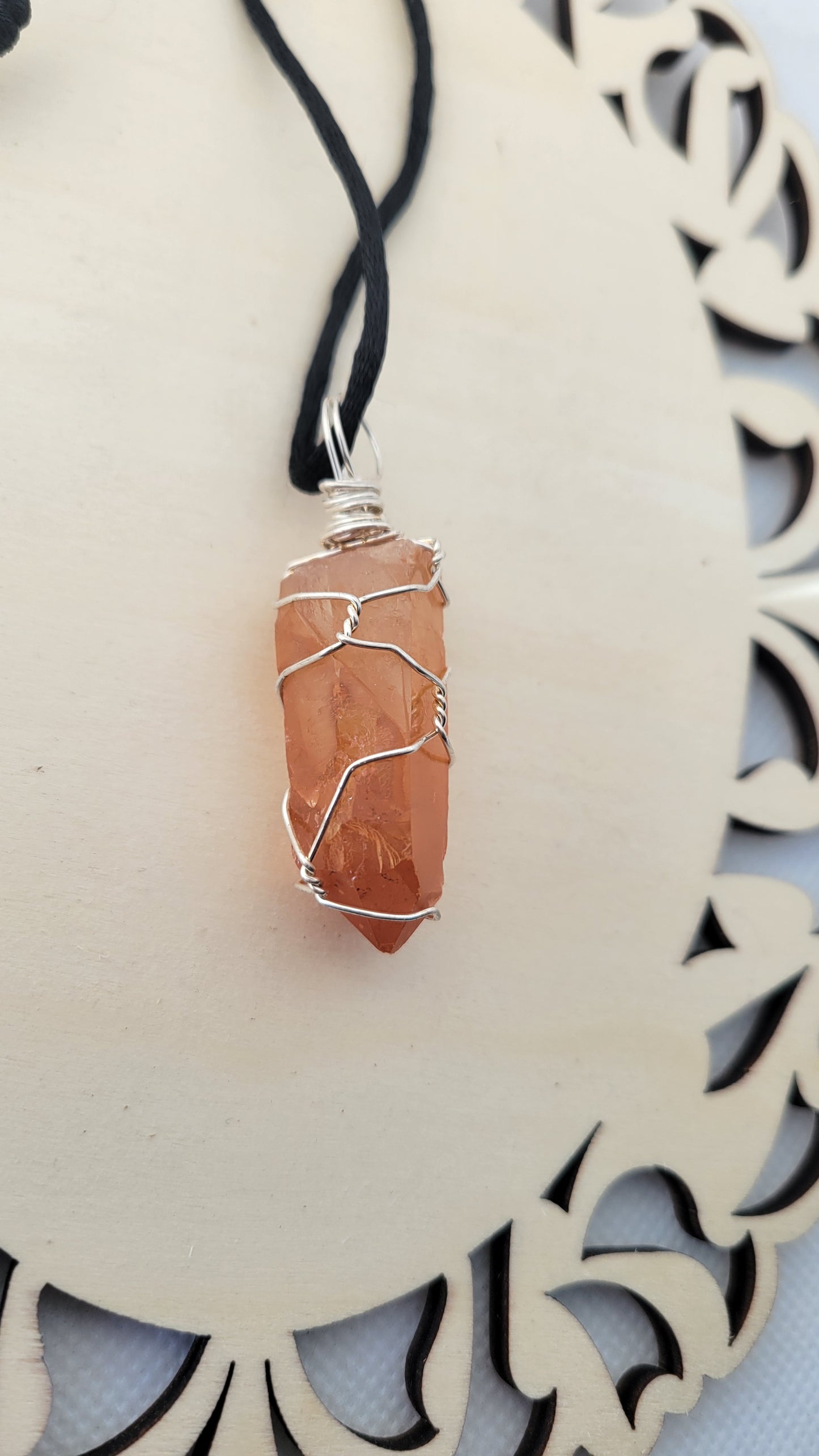 Tangerine quartz wire wrapped necklace