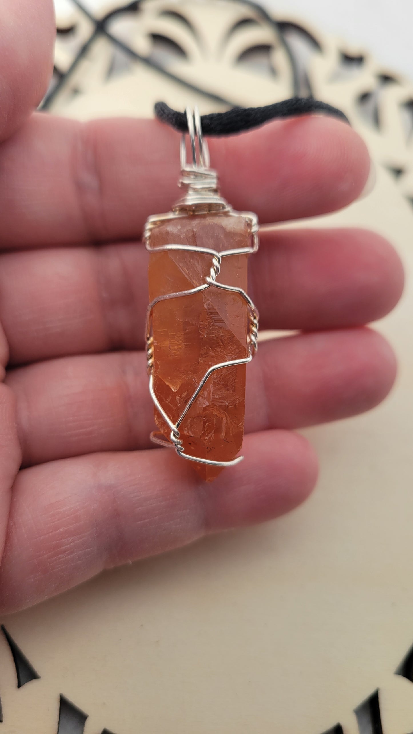 Tangerine quartz wire wrapped necklace
