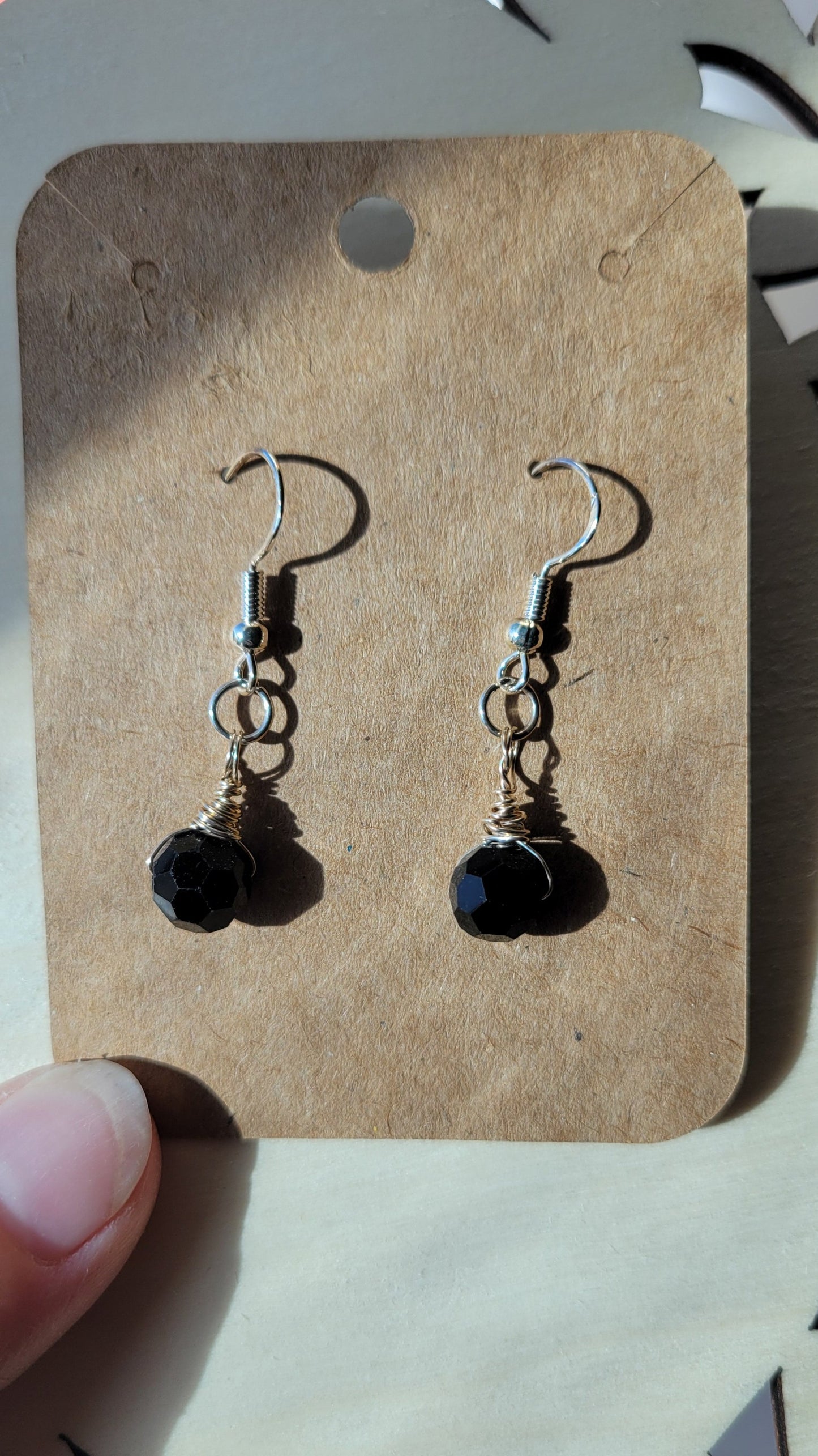 Black onyx crystal earrings, sterling silver, dangle earrings