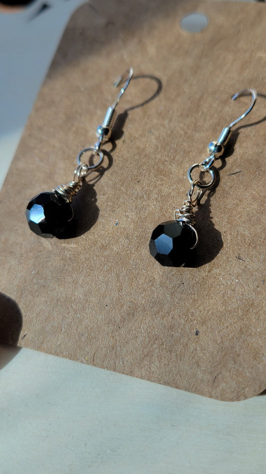Black onyx crystal earrings, sterling silver, dangle earrings