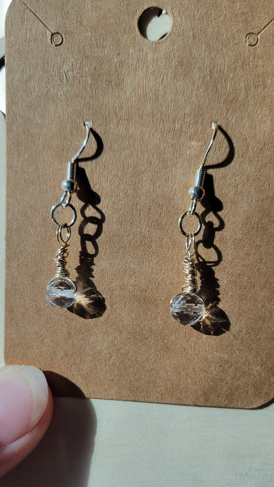 Clear quartz crystal earrings, sterling silver, dangle earring