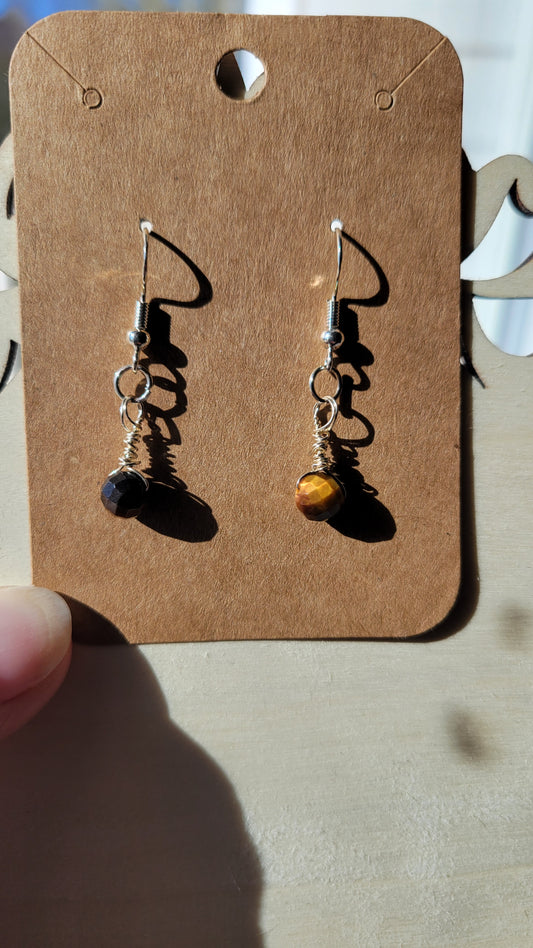 Tigers eye crystal earrings, sterling silver. dangle earring