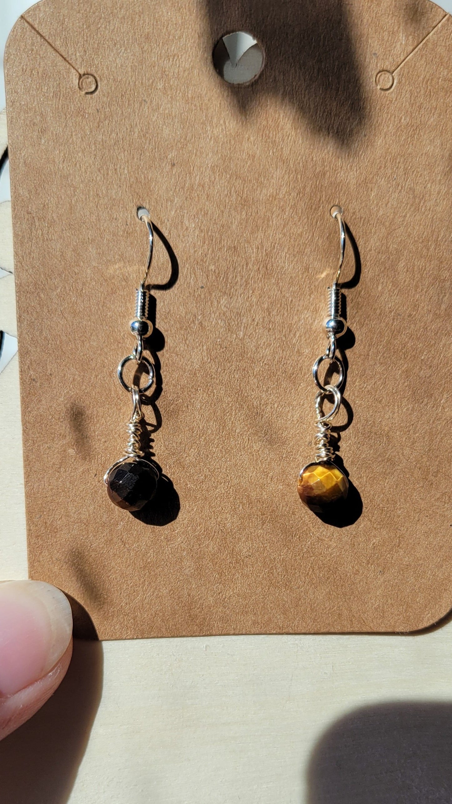 Tigers eye crystal earrings, sterling silver. dangle earring