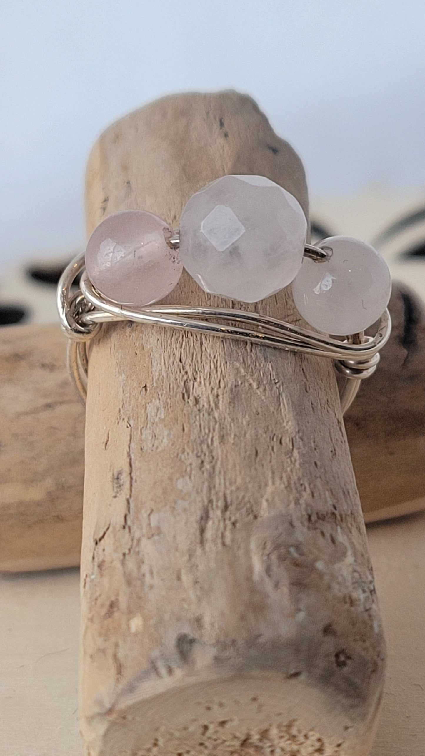 Snowy quartz crystal ring