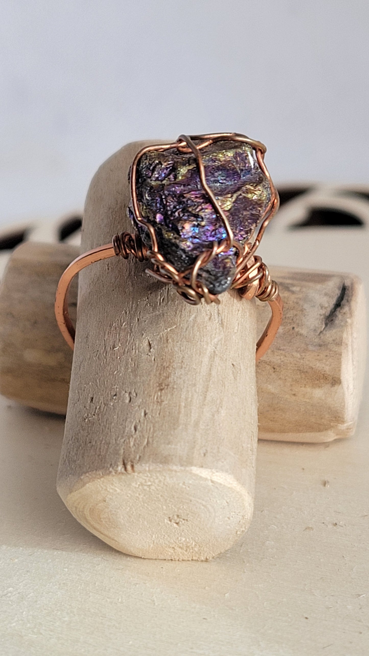 Peacock ore crystal ring