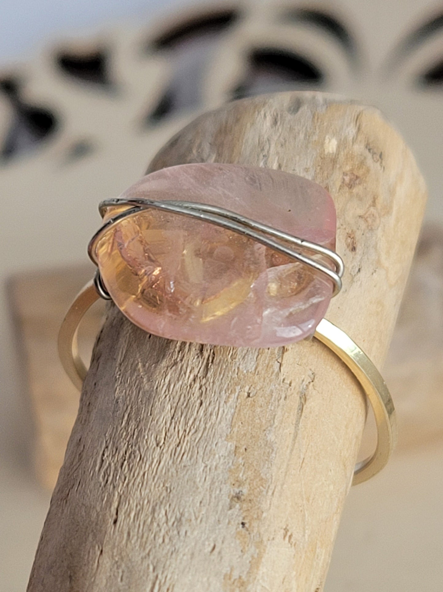 Rose quartz crystal ring