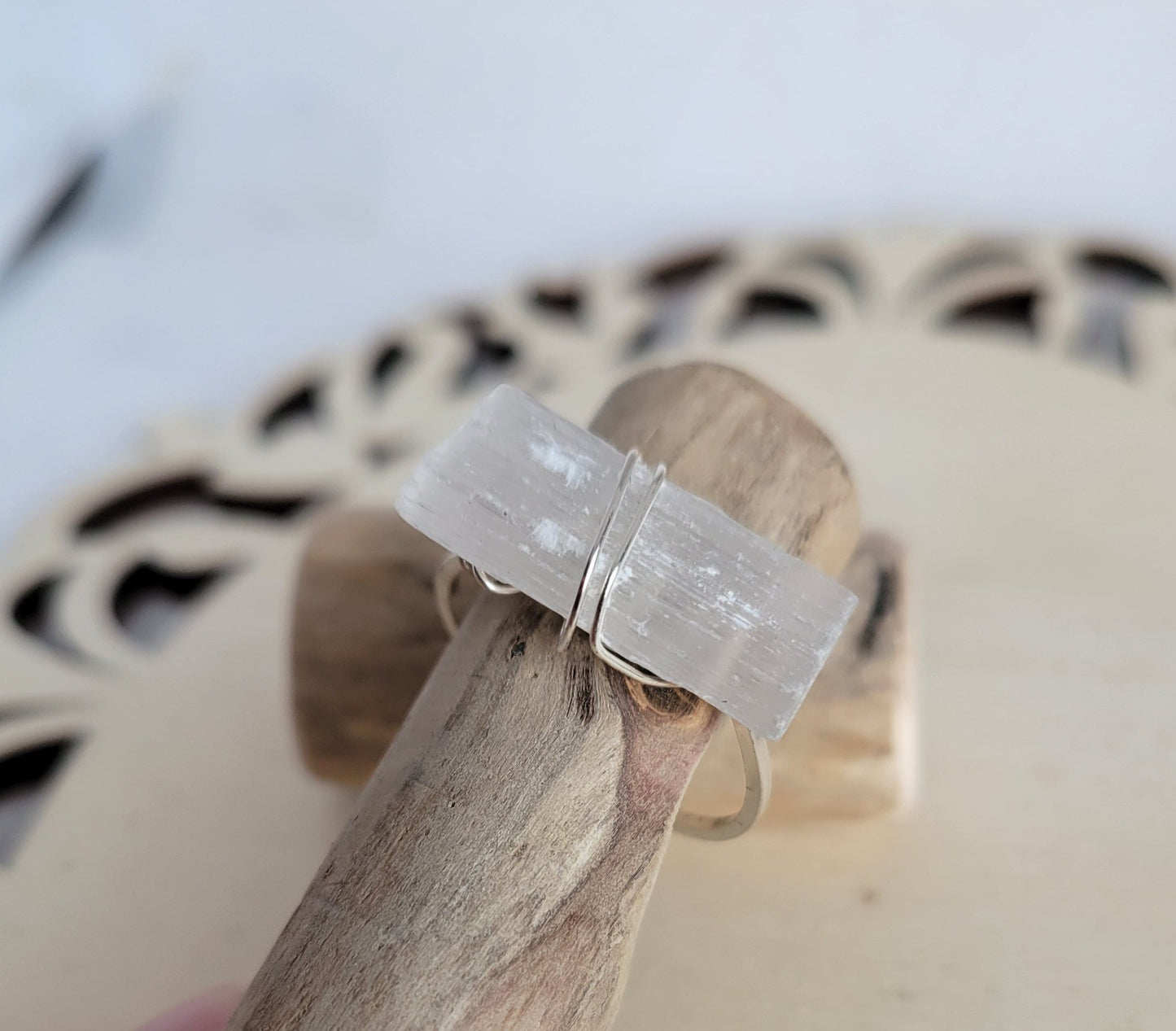 Selenite crystal ring