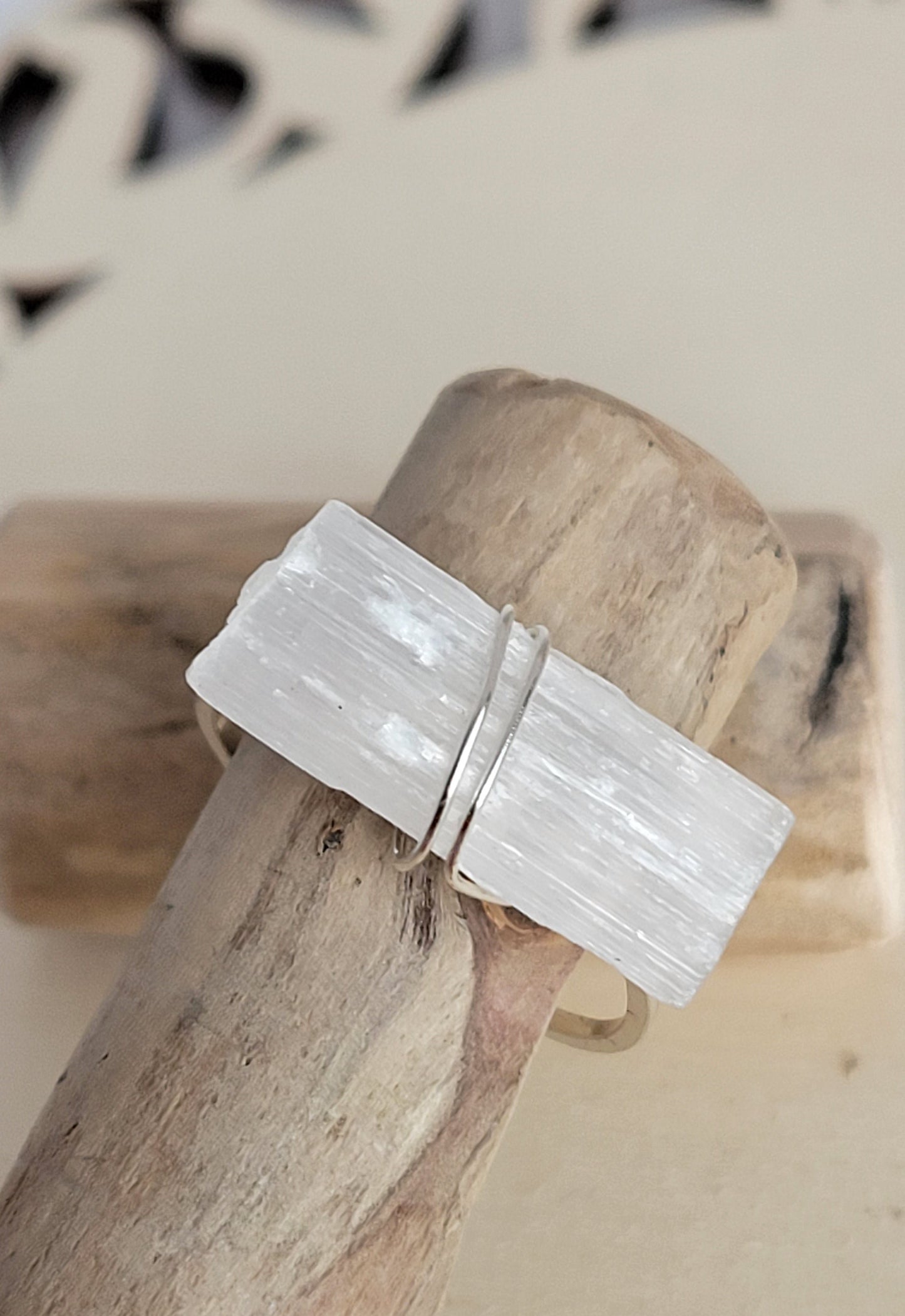 Selenite crystal ring