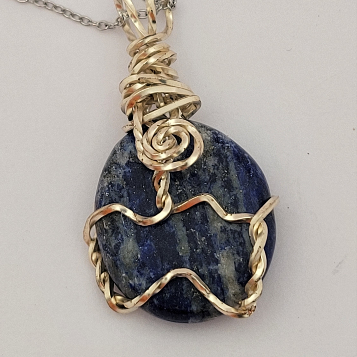 Lapis Lazuli palm stone wire wrap