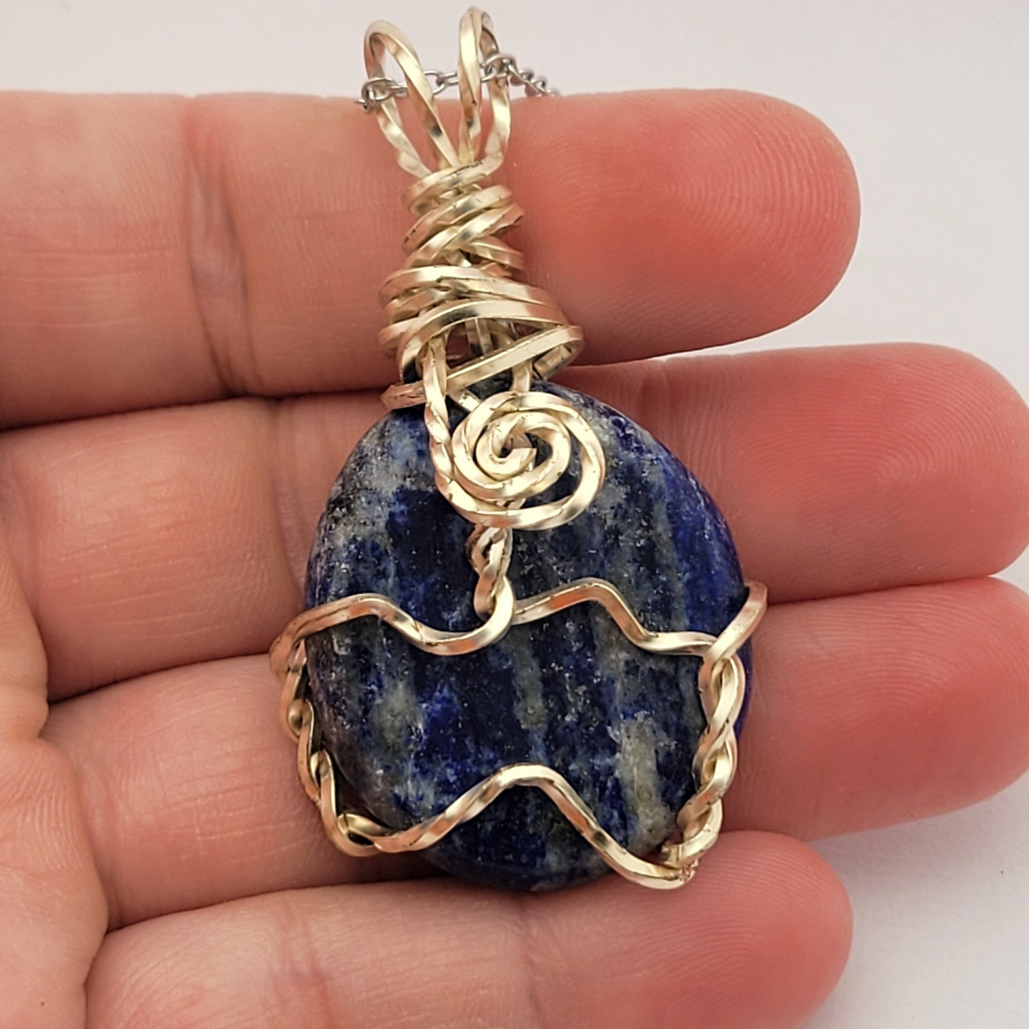 Lapis Lazuli palm stone wire wrap
