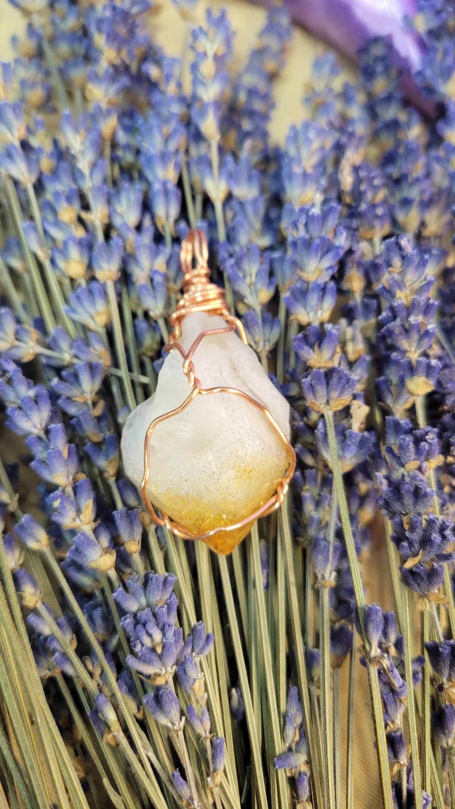 Wire wrapped heat treated amethyst crystal necklace