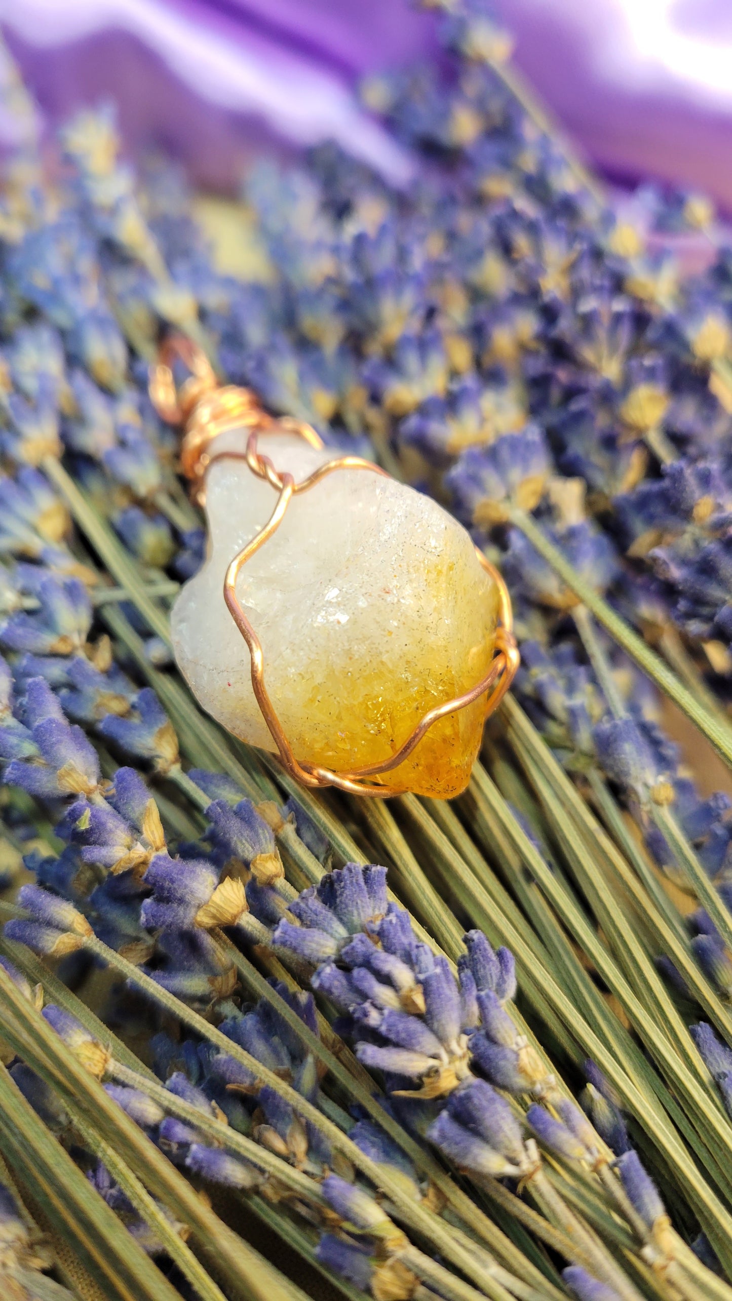 Wire wrapped heat treated amethyst crystal necklace