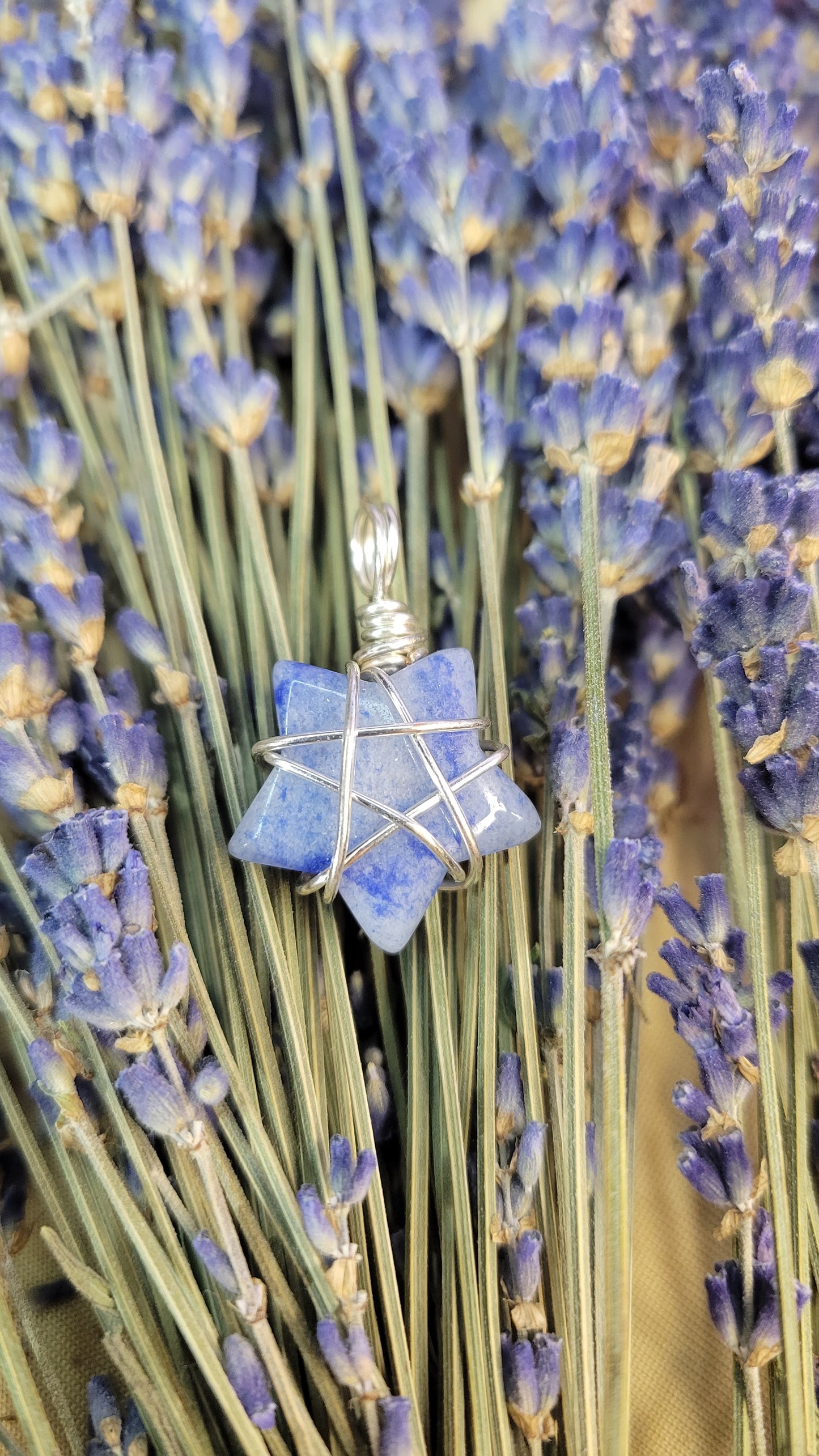 Wire wrapped blue star crystal necklace