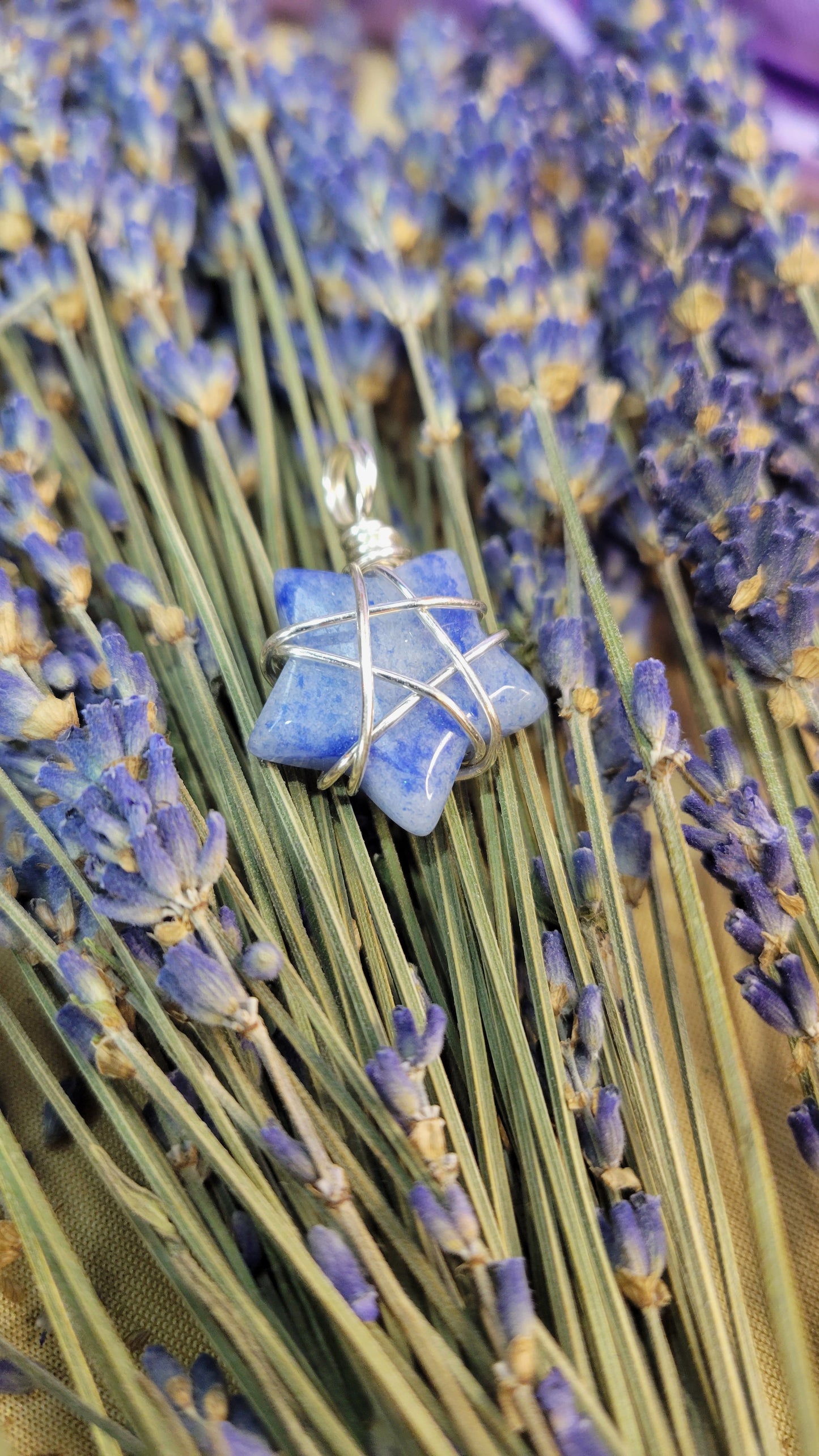 Wire wrapped blue star crystal necklace