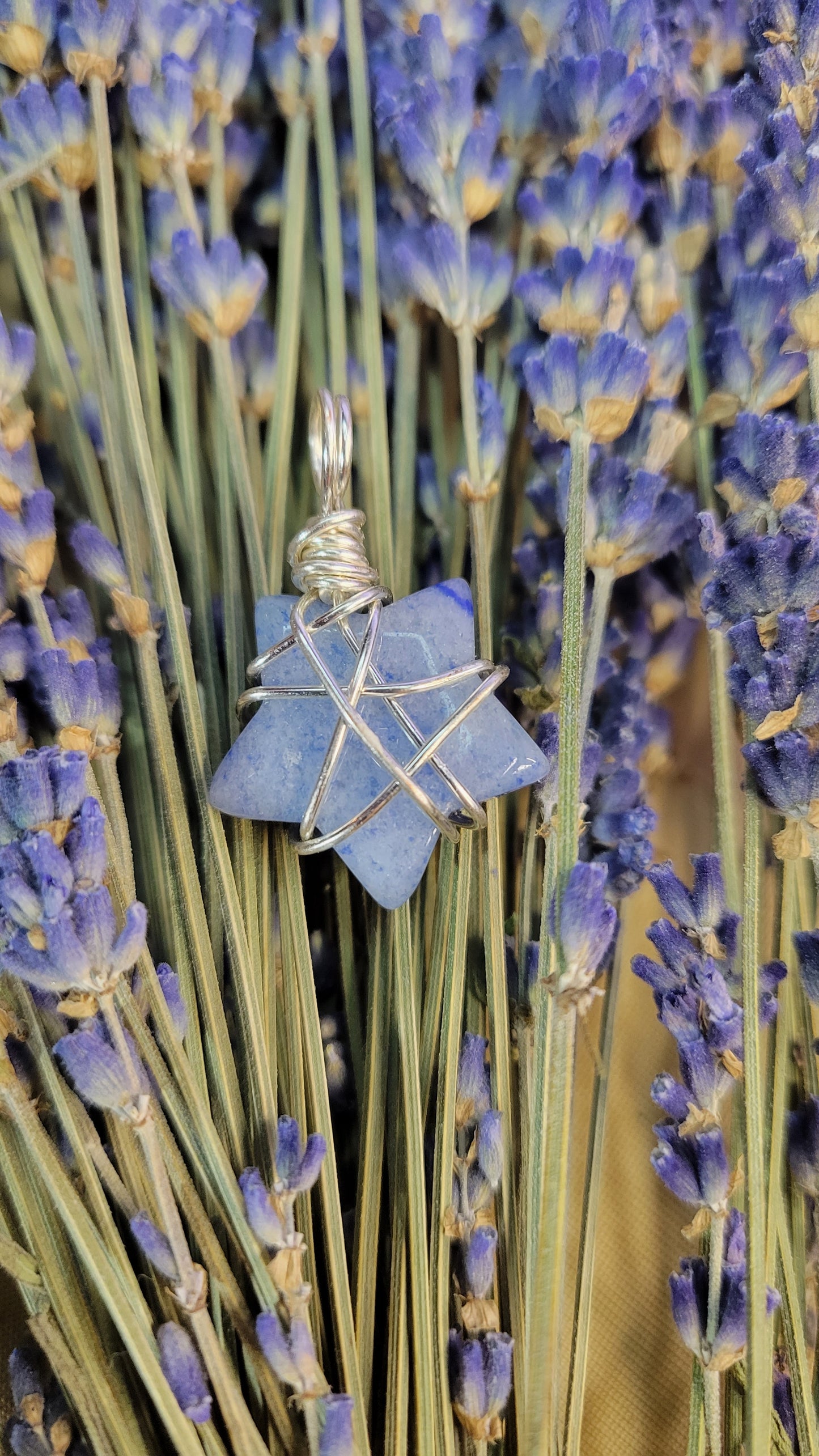 Wire wrapped blue star crystal necklace