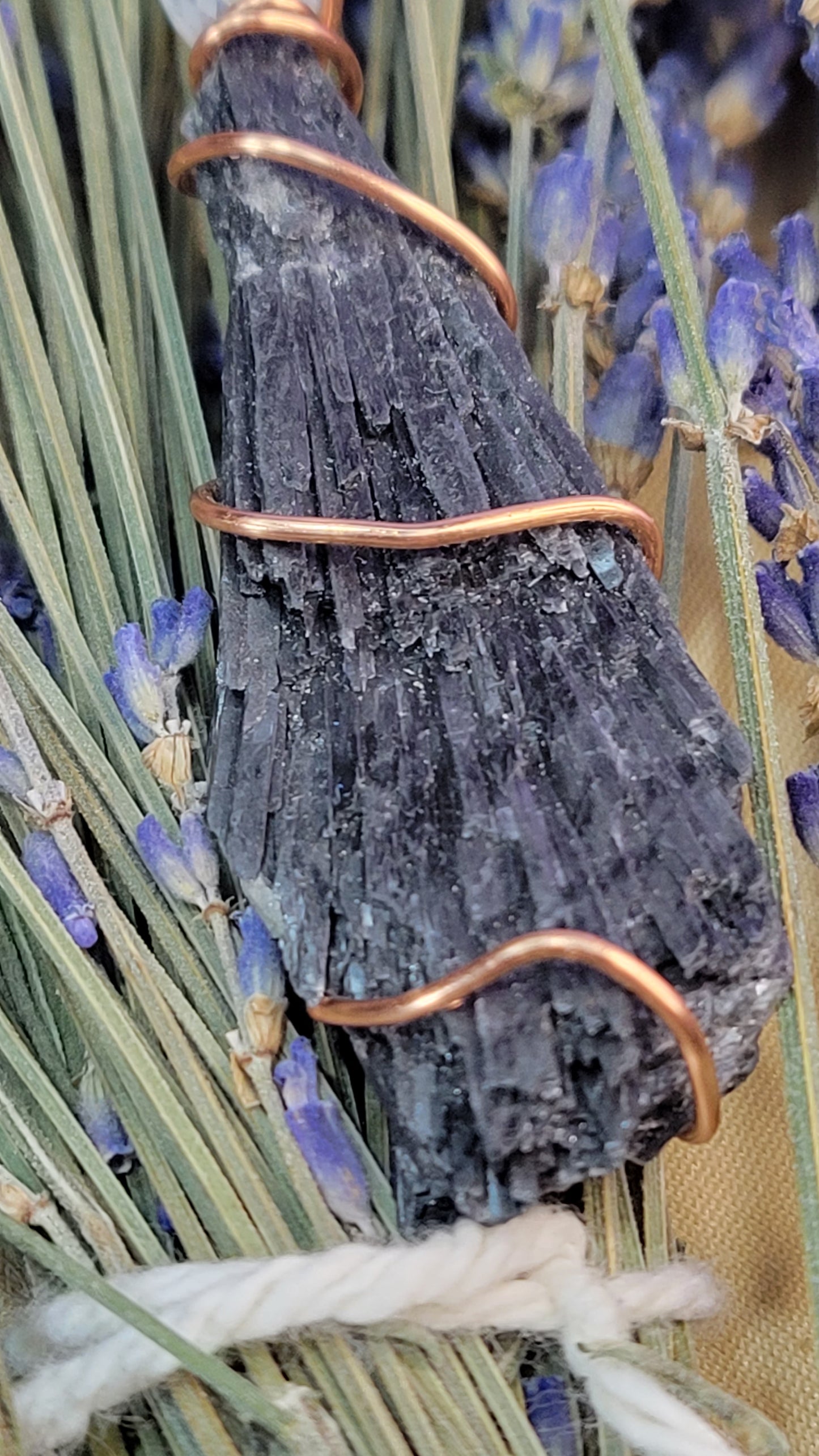 Wire wrapped Black kyanite witch broom necklace