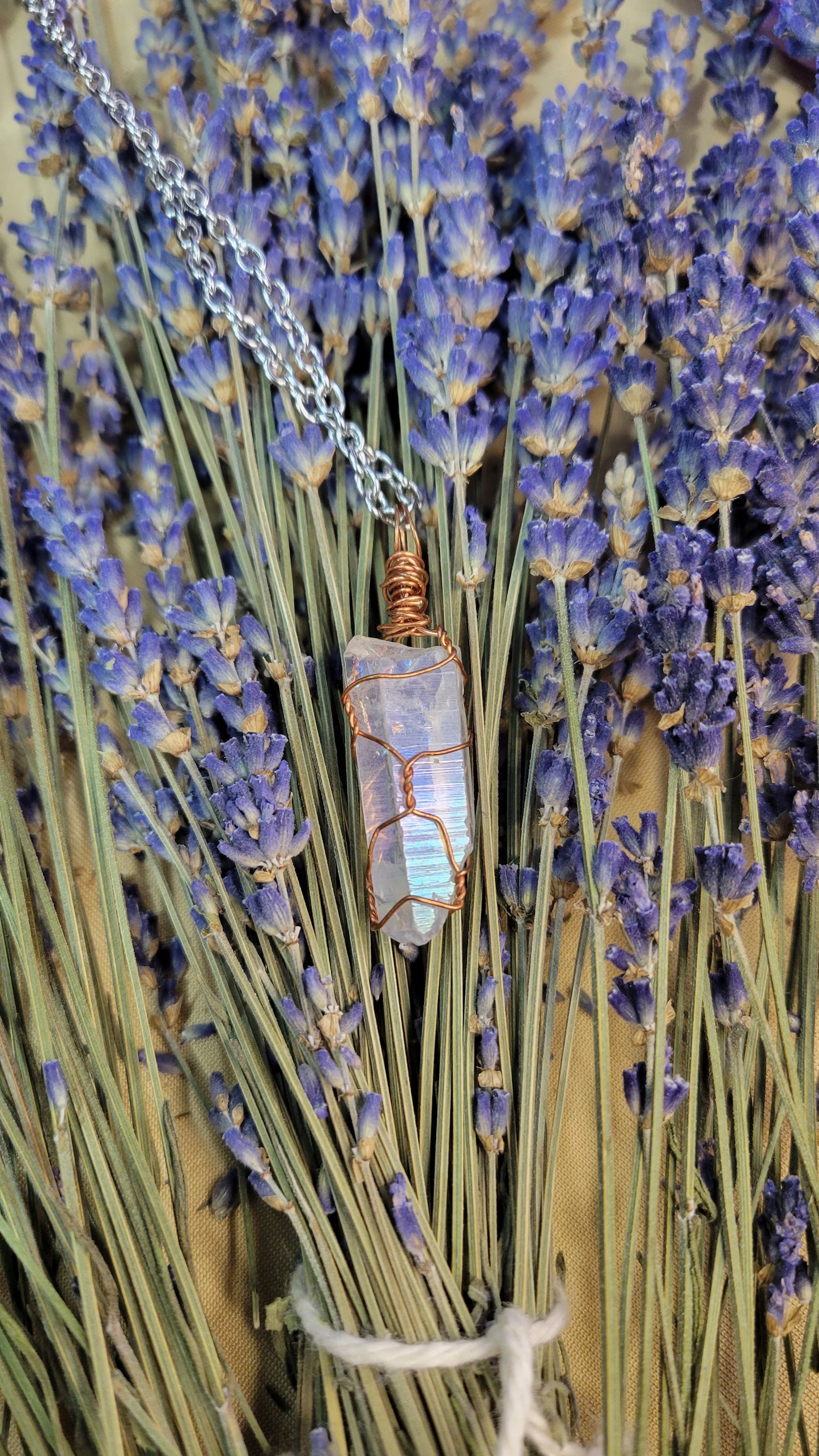 Wire wrap Angel aura crystal necklace