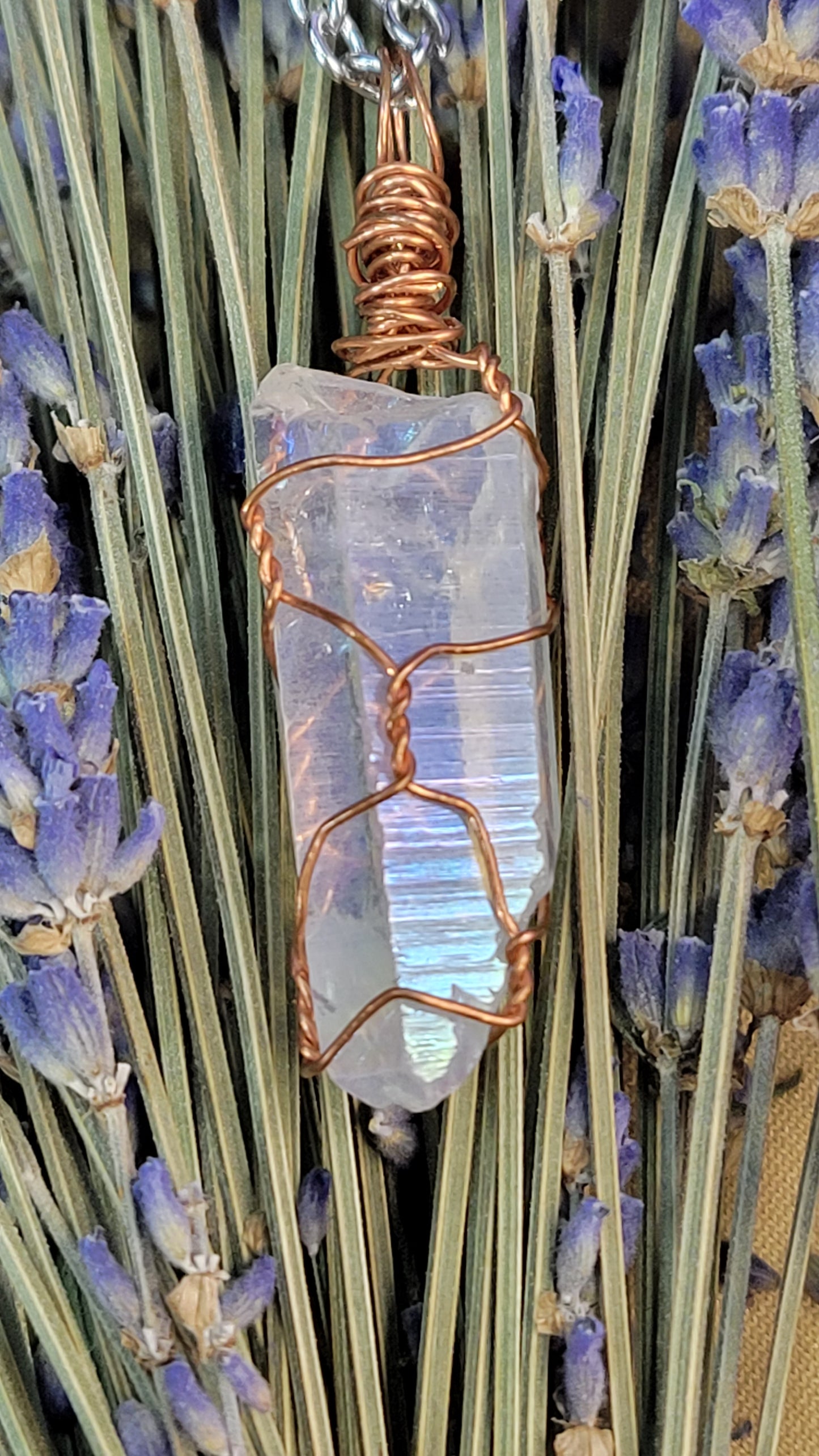 Wire wrap Angel aura crystal necklace