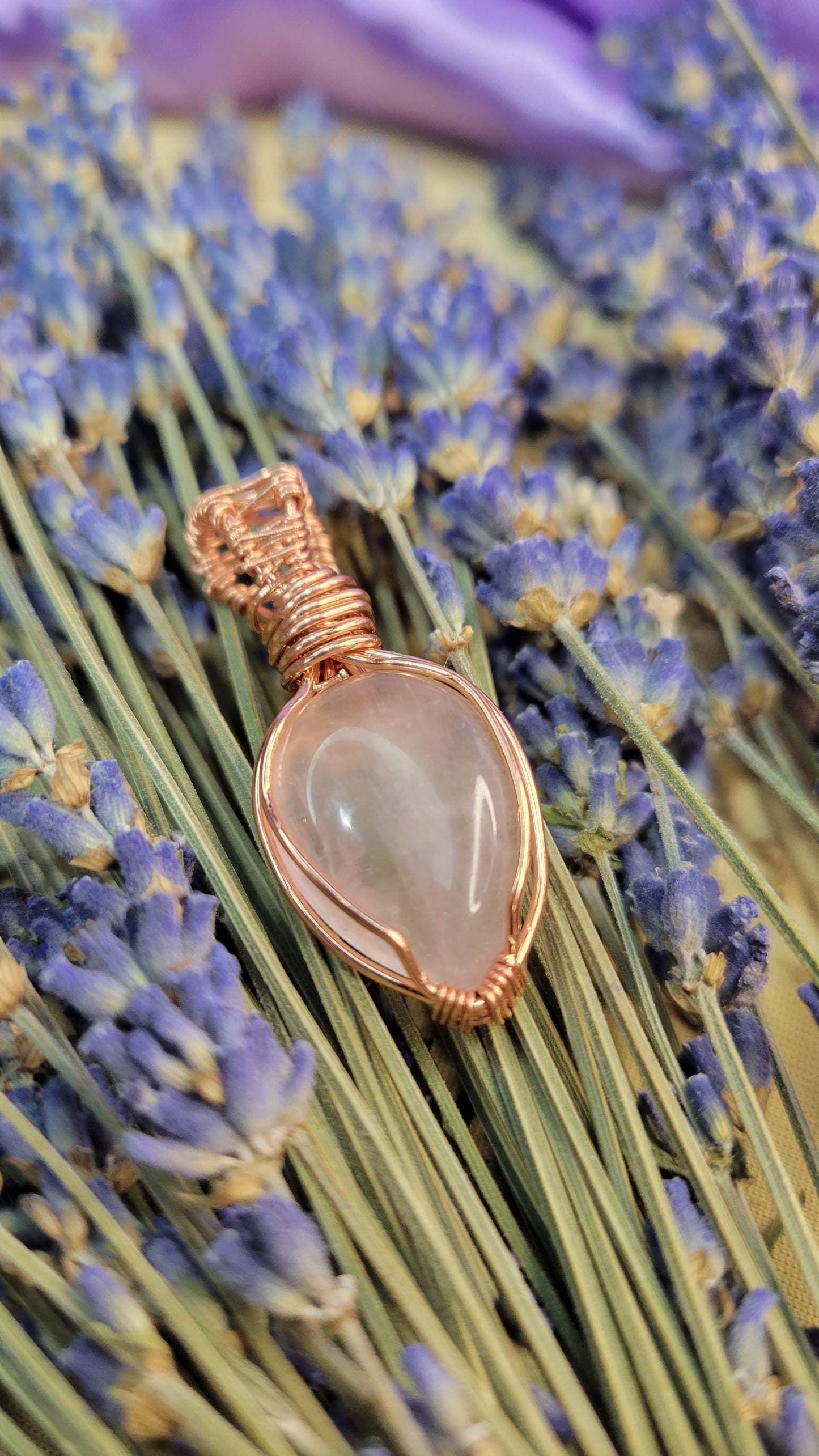 Wire wrapped rose quartz teardrop shape crystal necklace