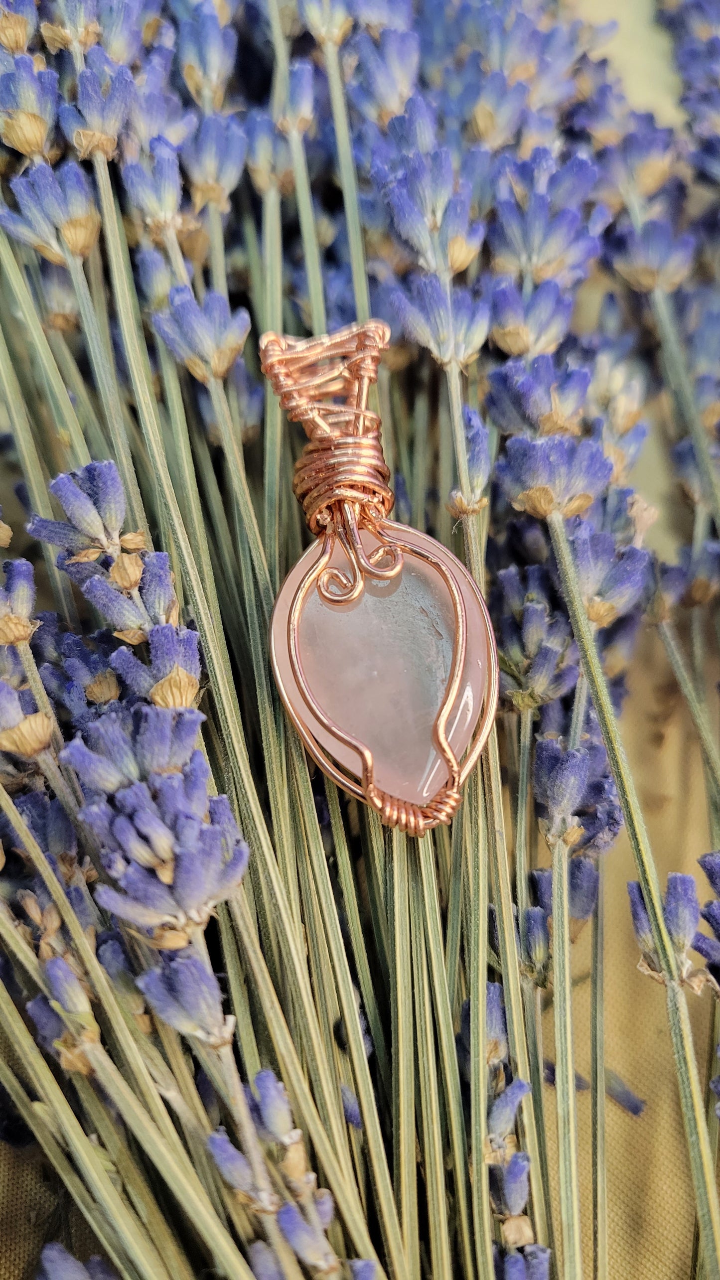 Wire wrapped rose quartz teardrop shape crystal necklace