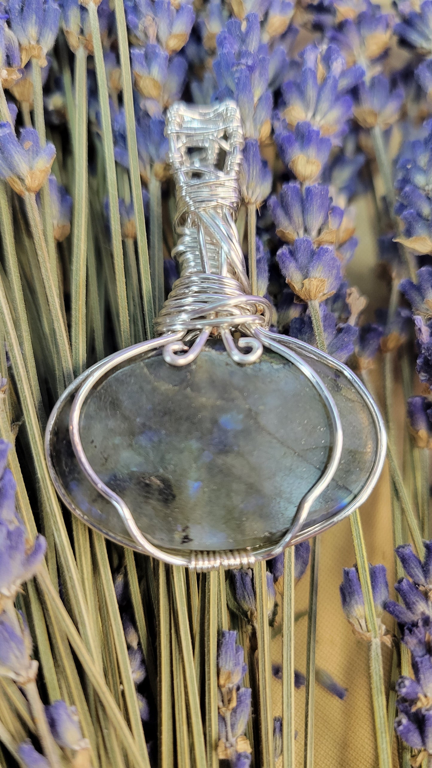 Wire wrapped labradorite crystal necklace
