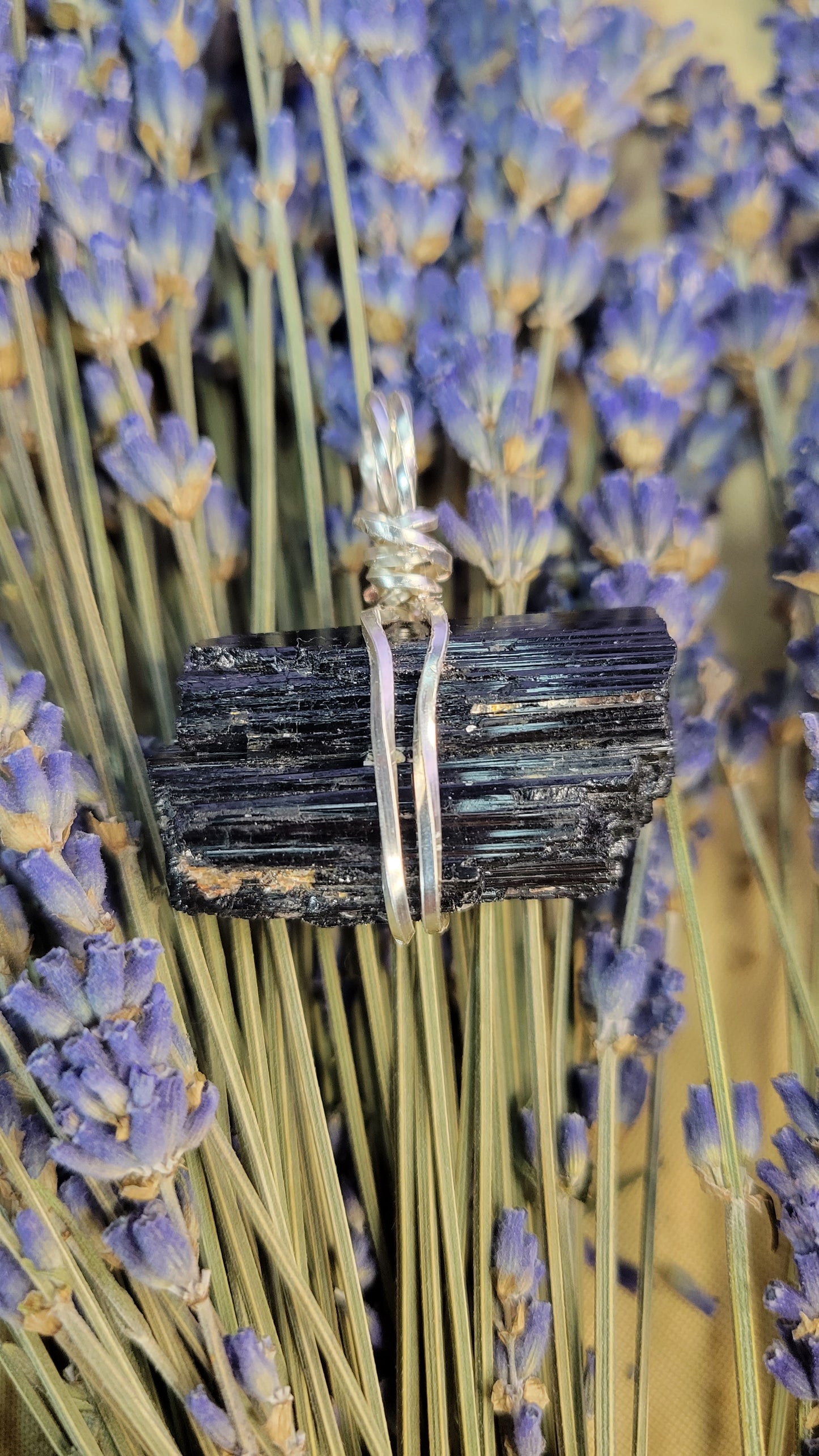 Simple wire wrapped black tourmaline crystal necklace