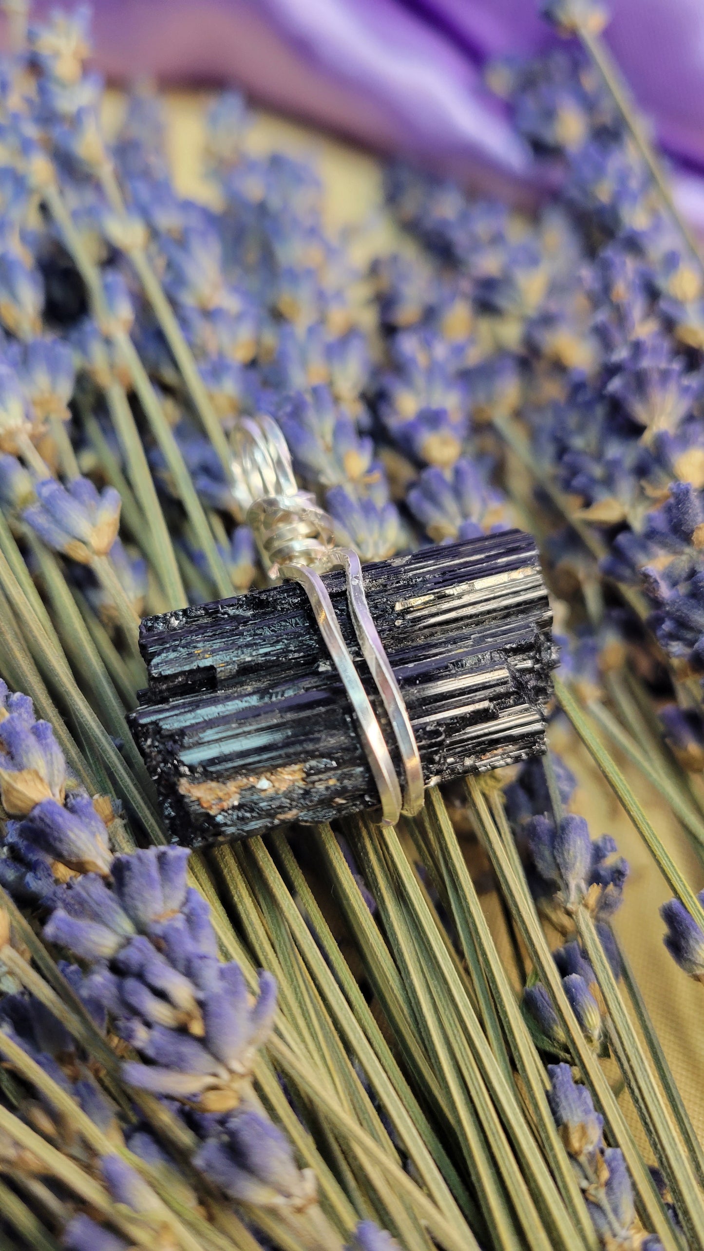 Simple wire wrapped black tourmaline crystal necklace