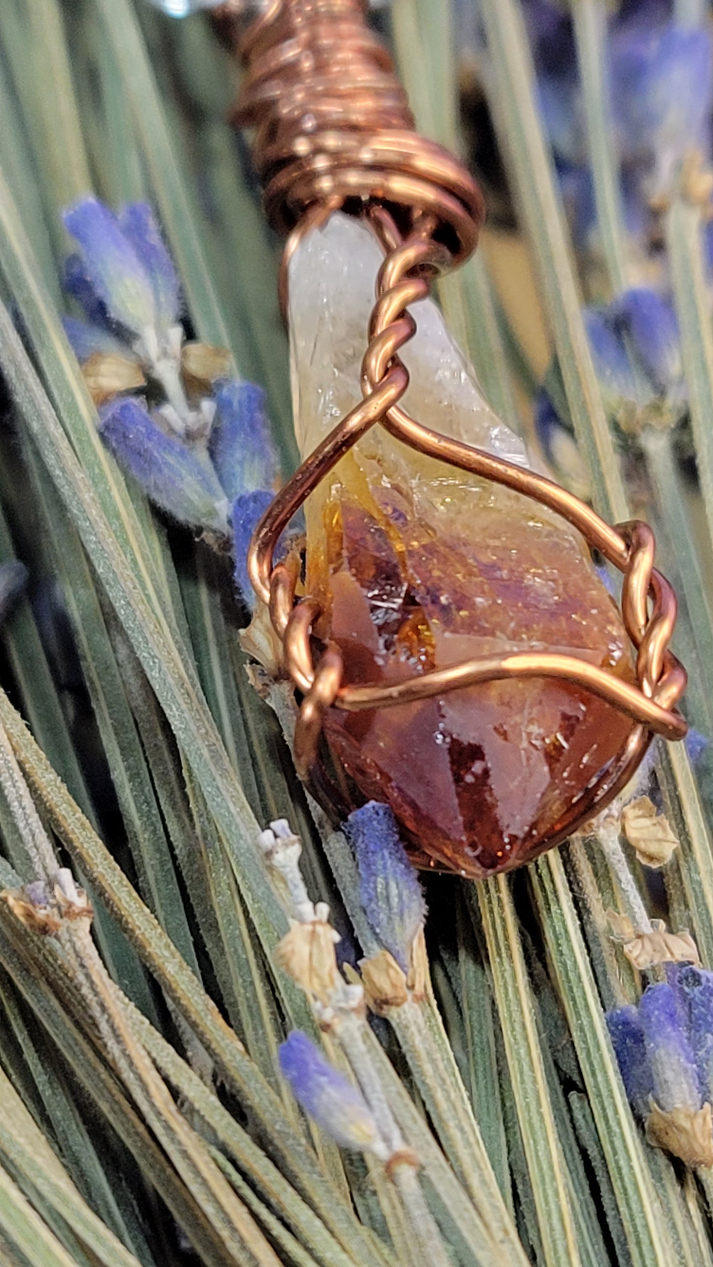 Wire wrapped citrine crystal point necklace