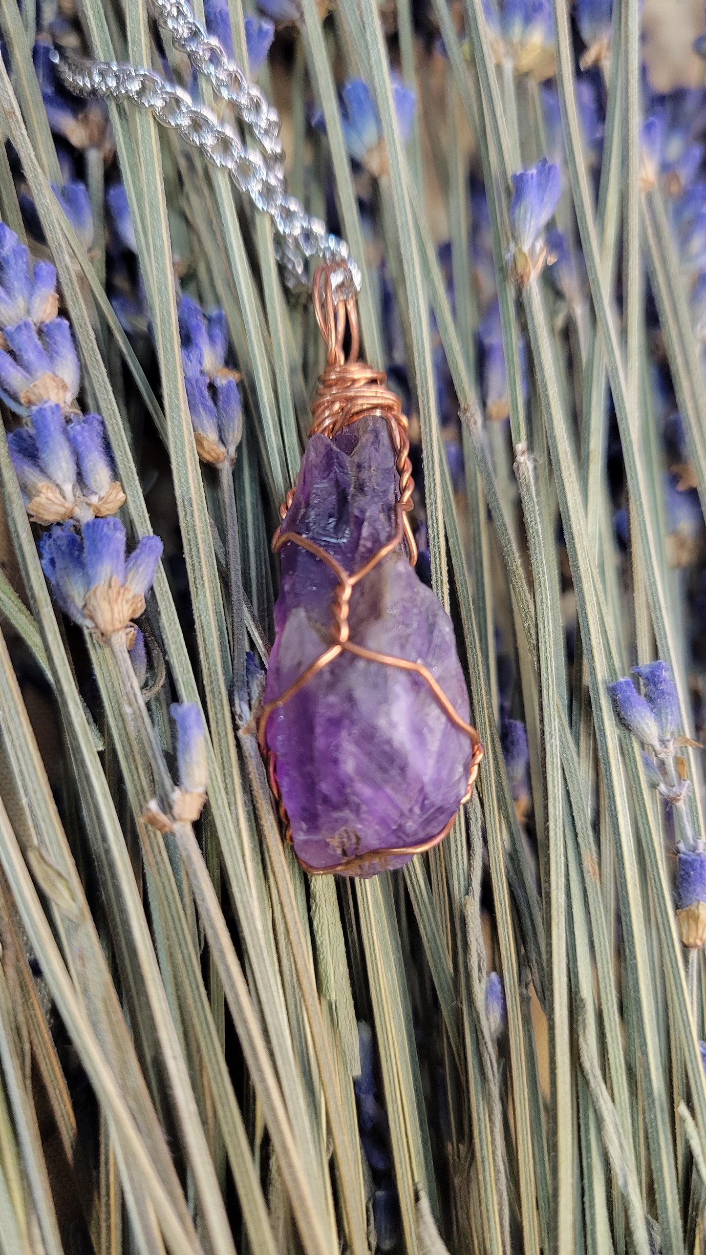 Wire wrapped Amethyst crystal necklace