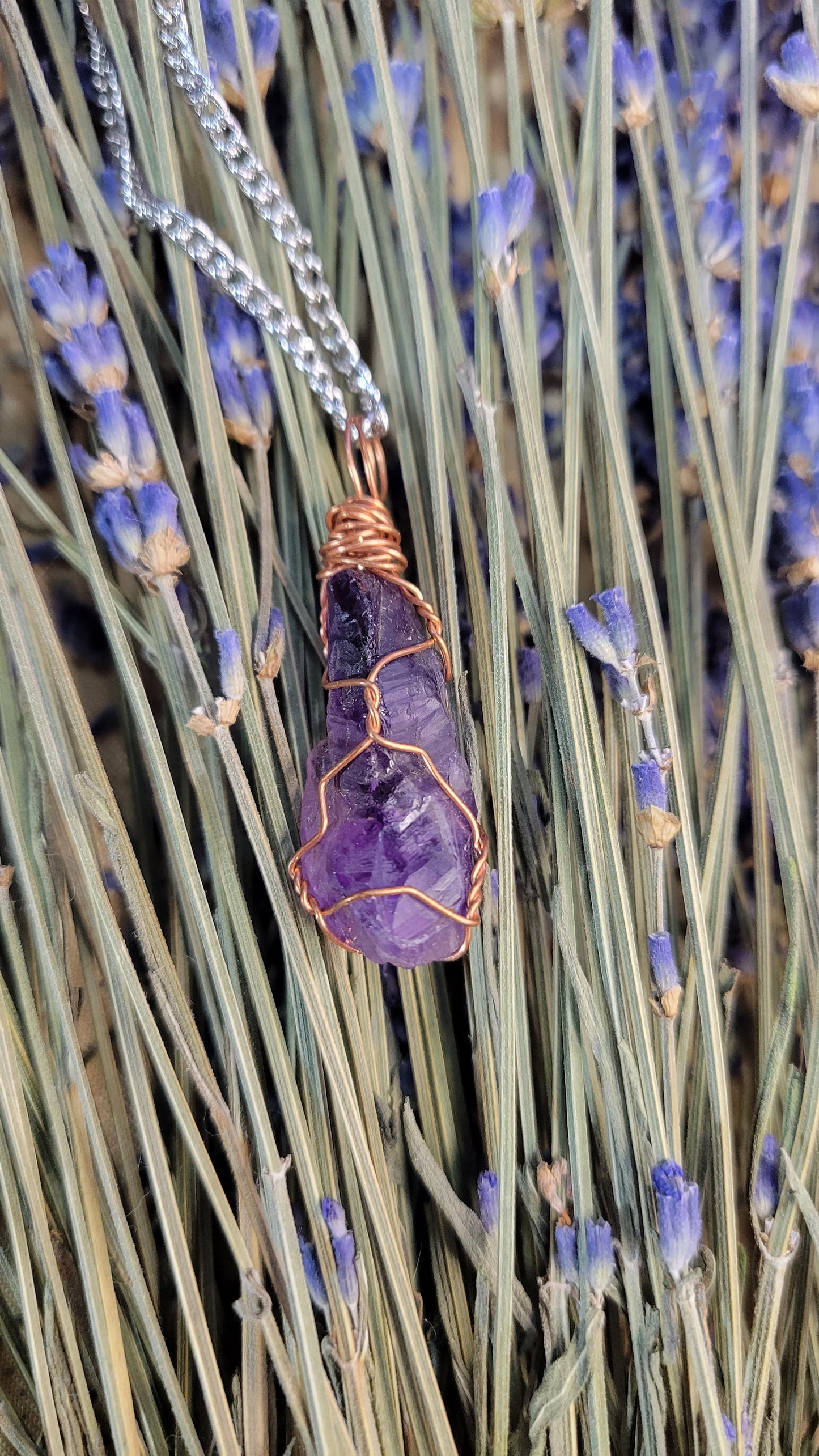 Wire wrapped Amethyst crystal necklace