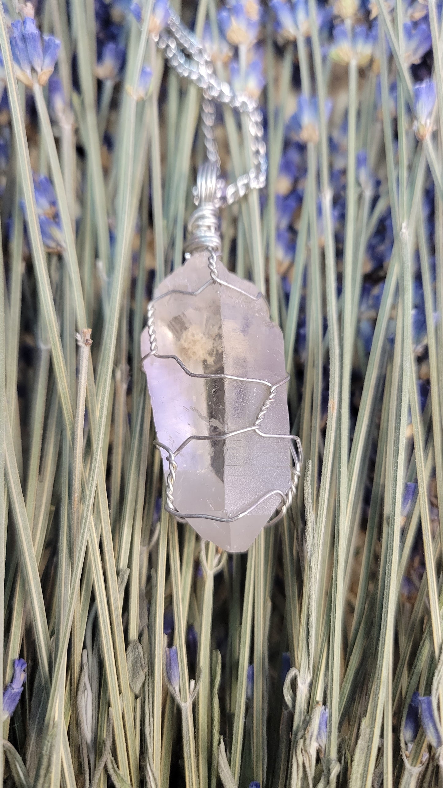 wire wrapped clear quartz crystal necklace