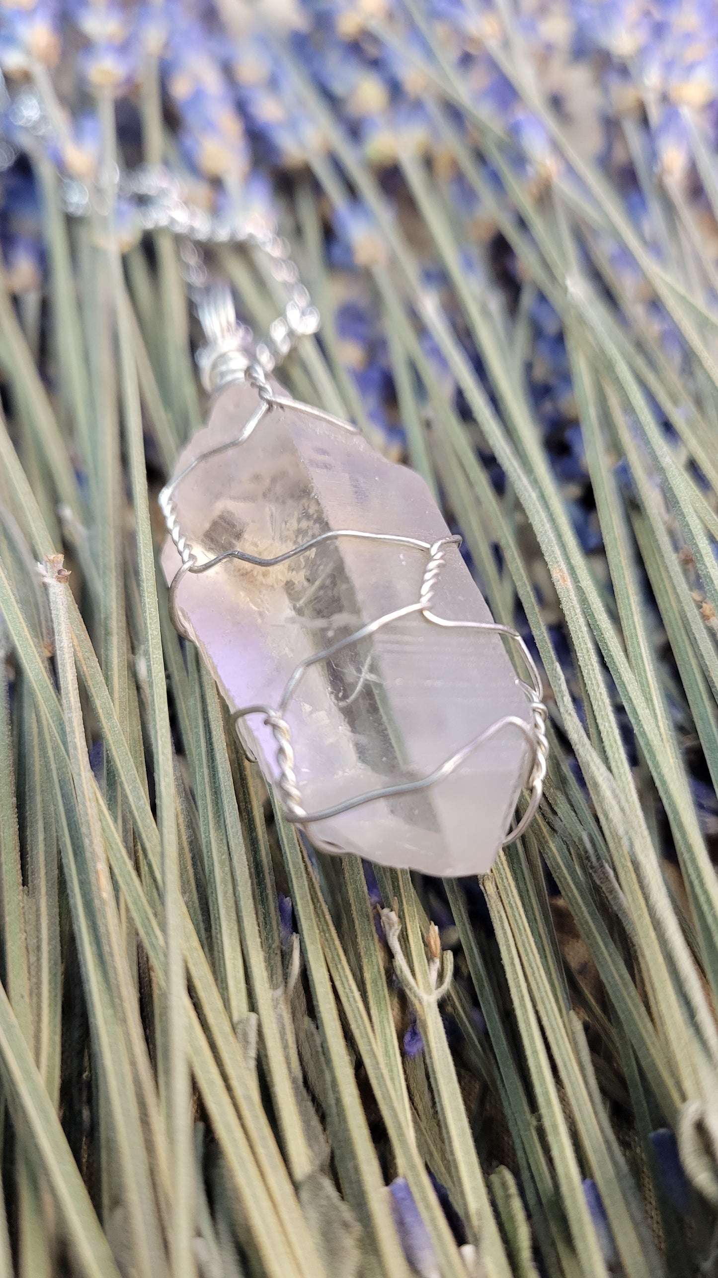 wire wrapped clear quartz crystal necklace