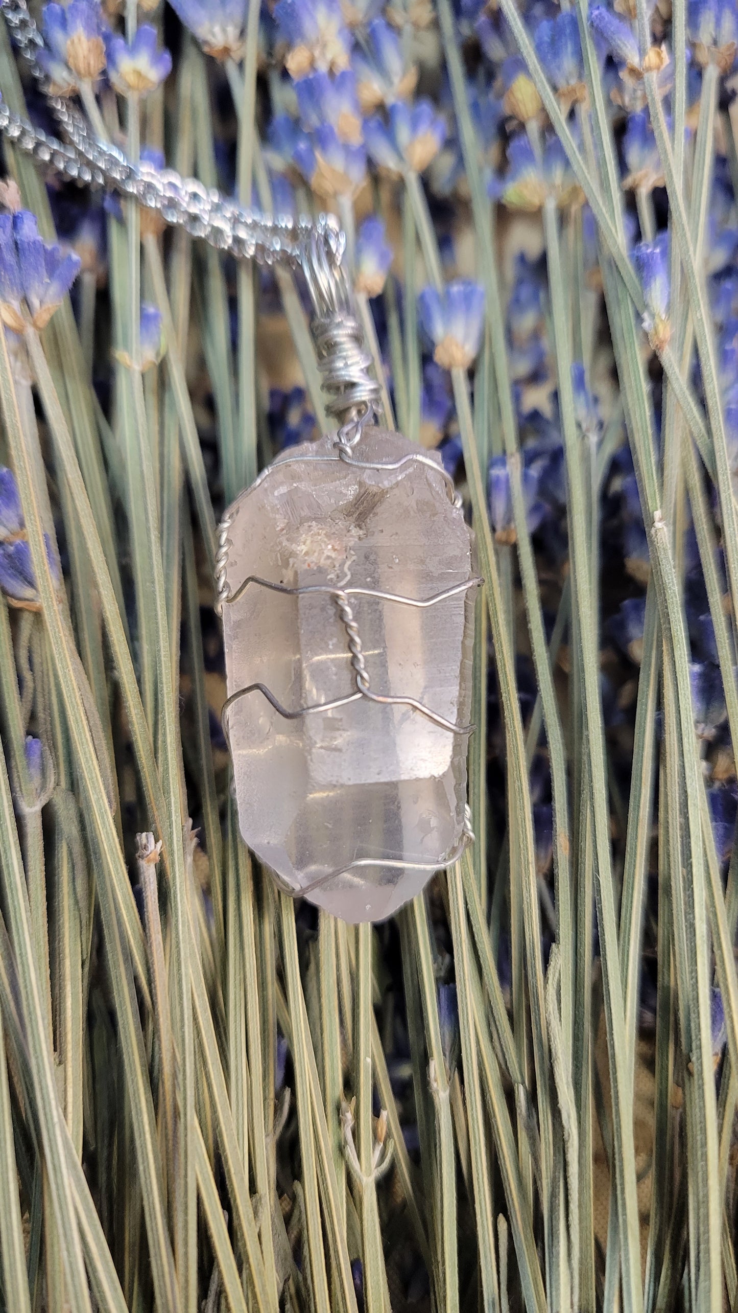 wire wrapped clear quartz crystal necklace