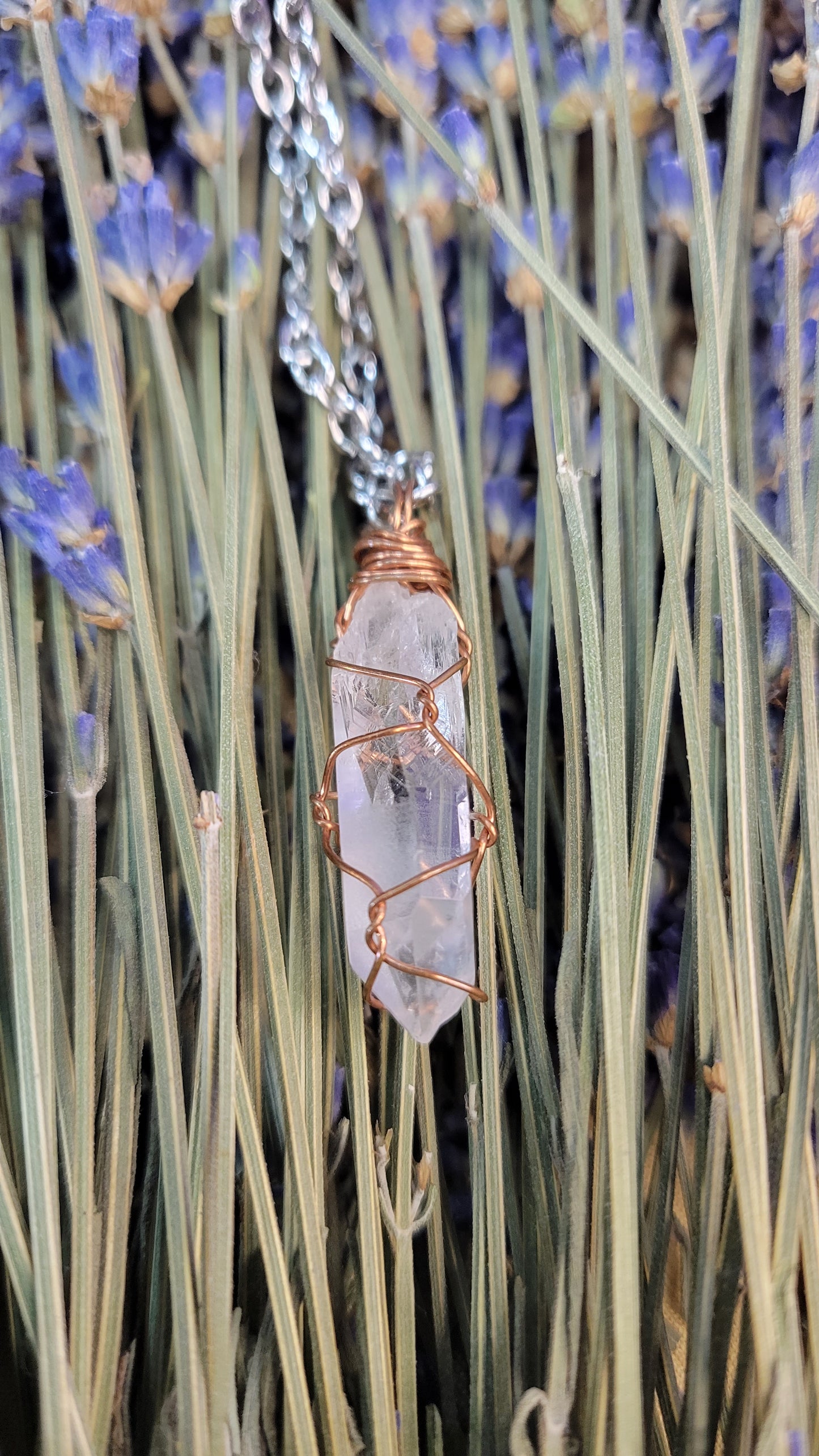 wire wrapped clear quartz crystal necklace