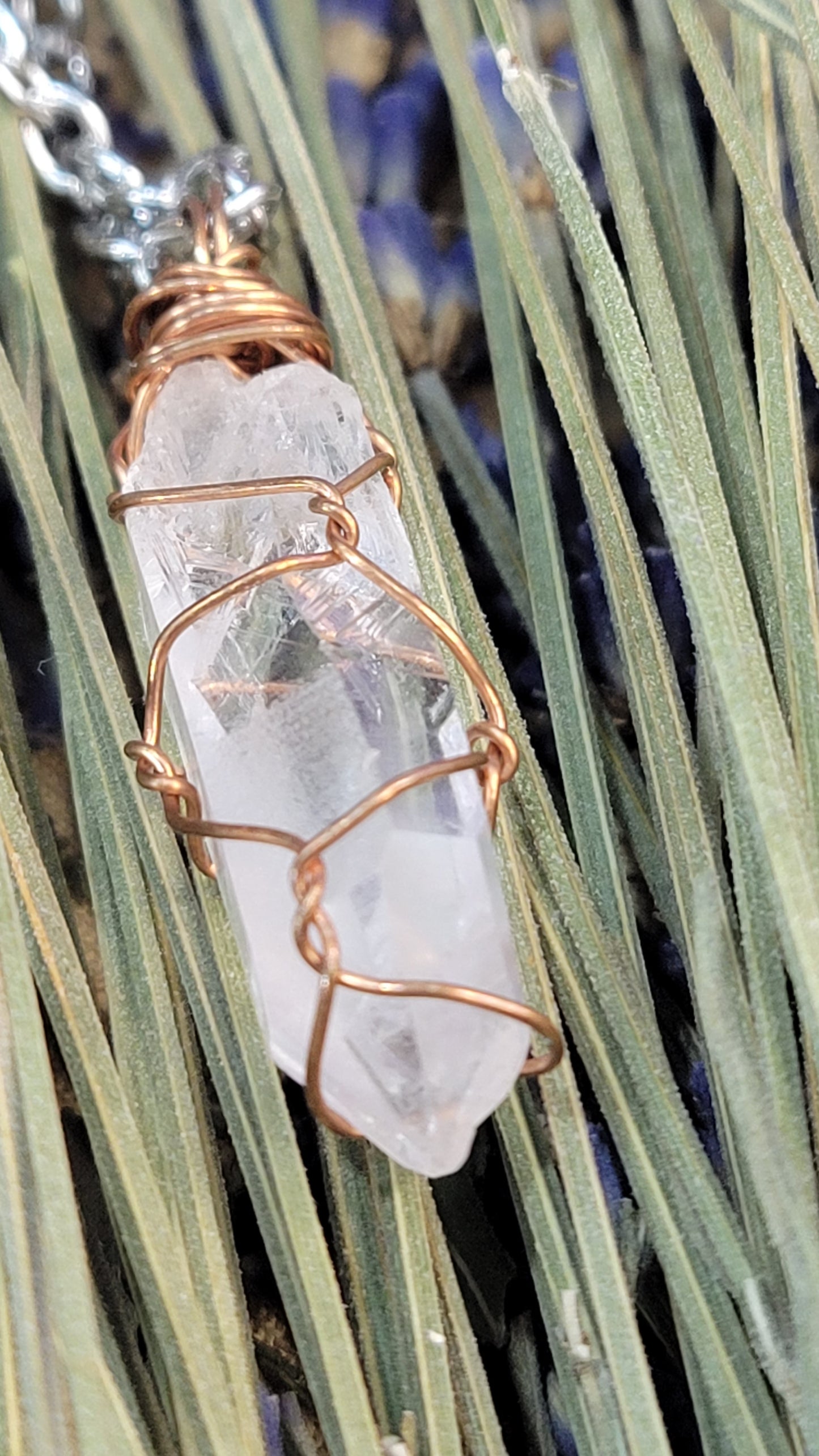 wire wrapped clear quartz crystal necklace