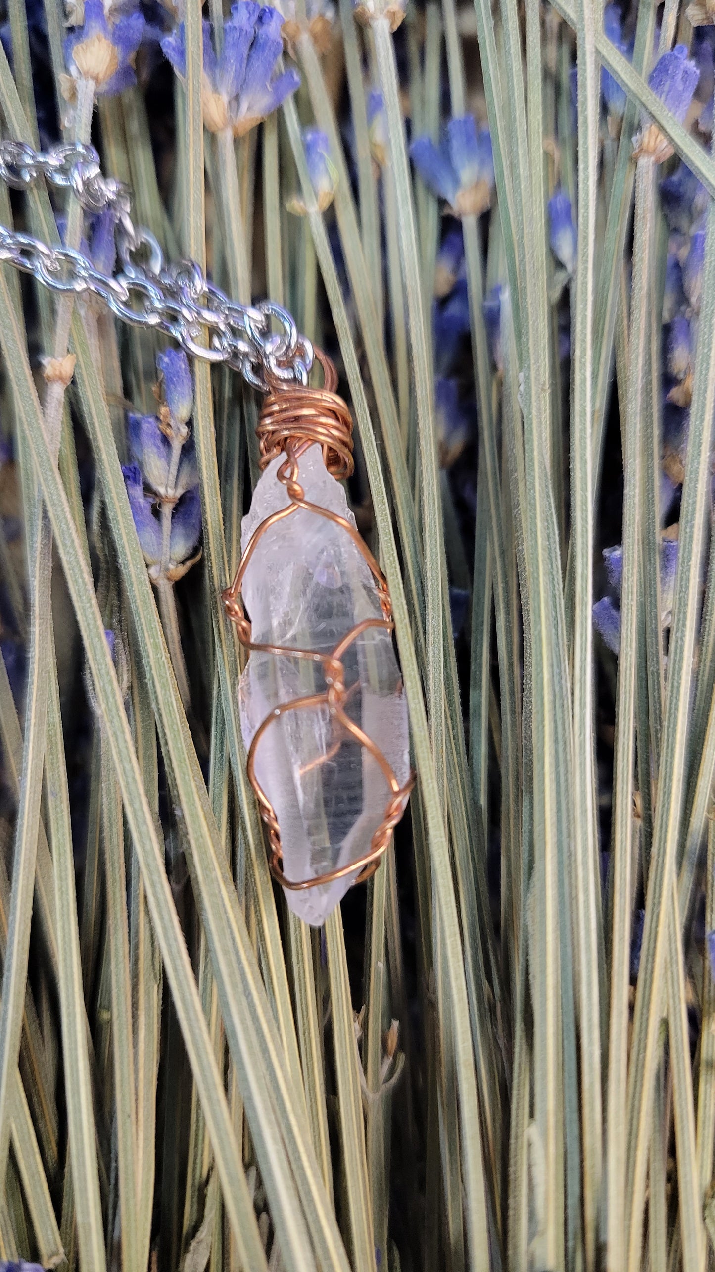 wire wrapped clear quartz crystal necklace