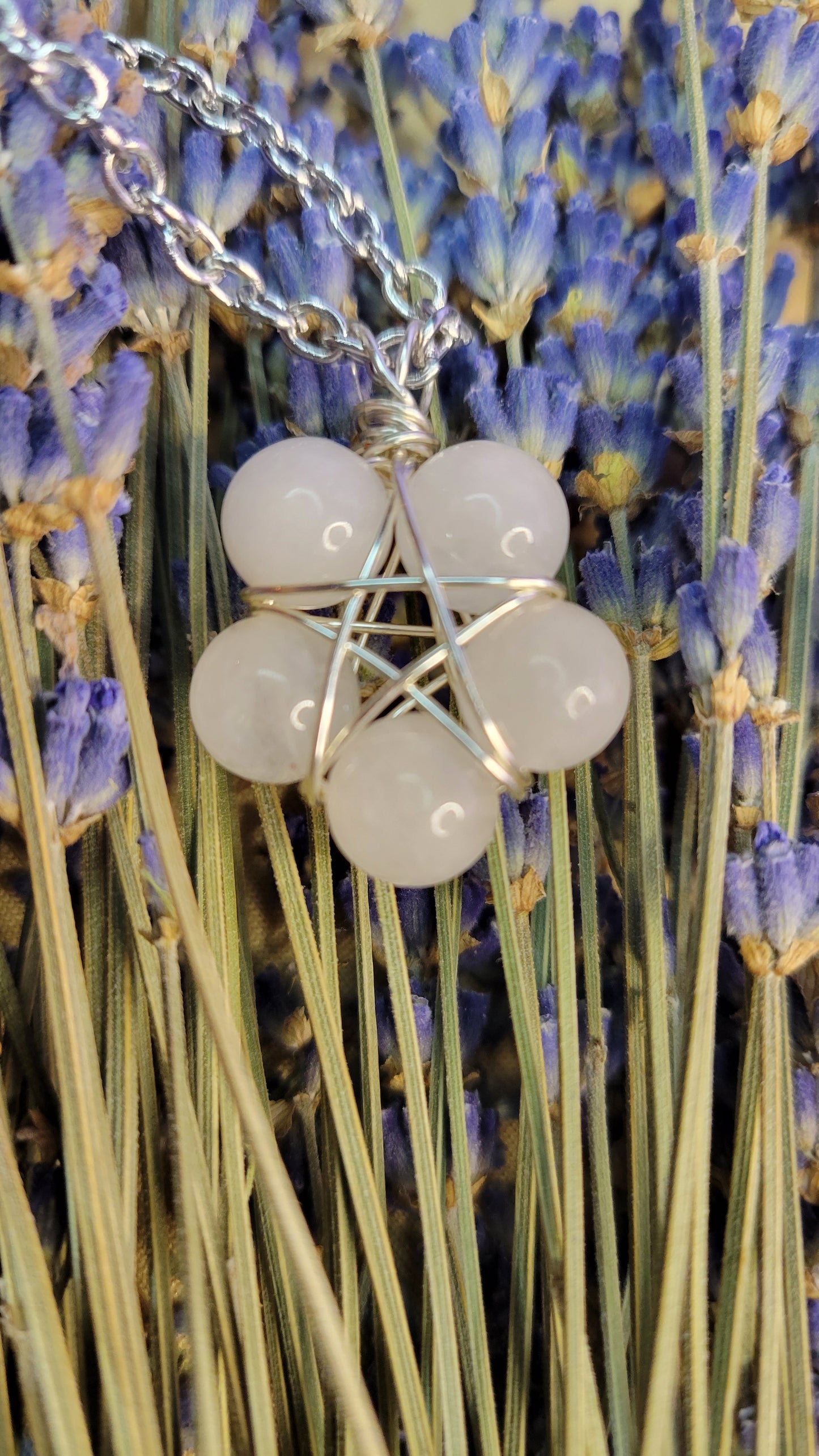 Wire wrapped quartz bead crystal necklace, star shape