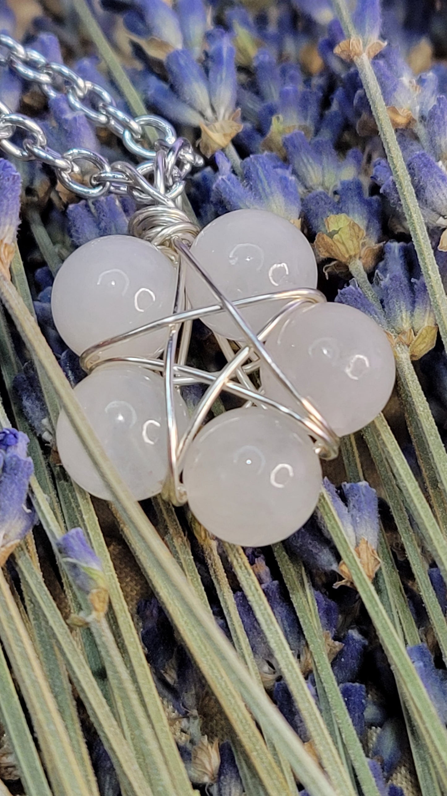 Wire wrapped quartz bead crystal necklace, star shape