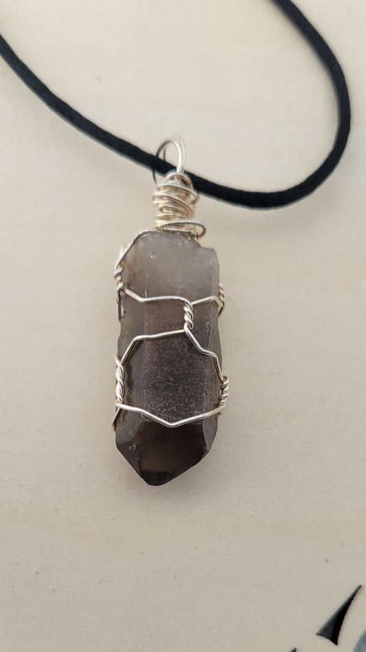 Smoky quartz wire wrapped necklace