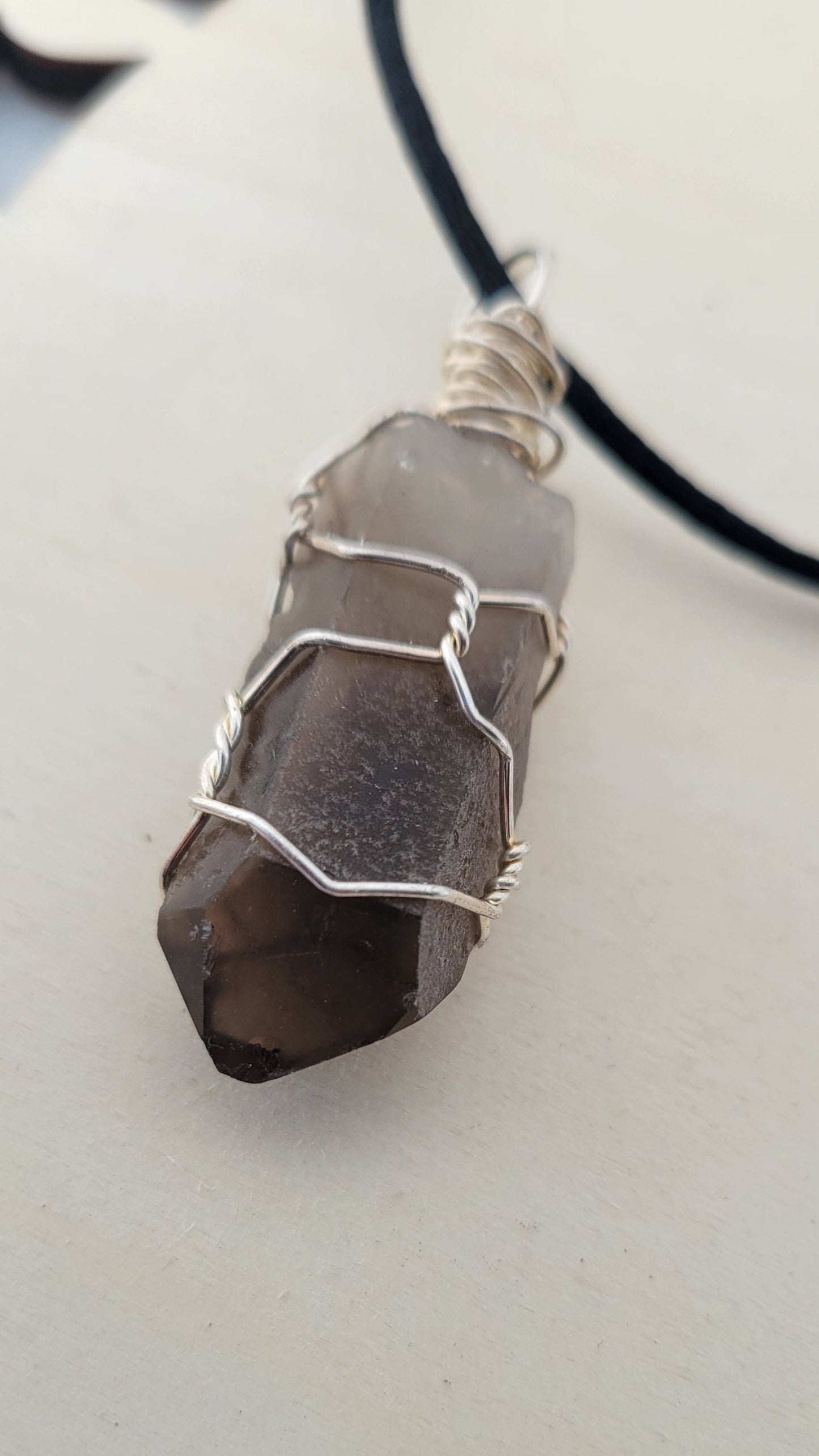 Smoky quartz wire wrapped necklace