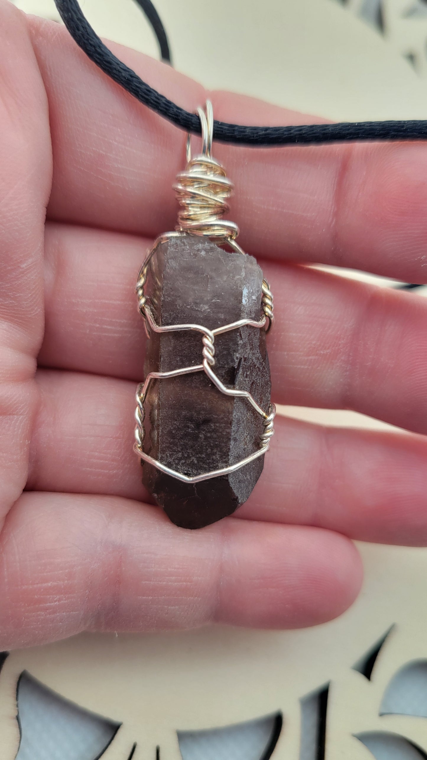 Smoky quartz wire wrapped necklace