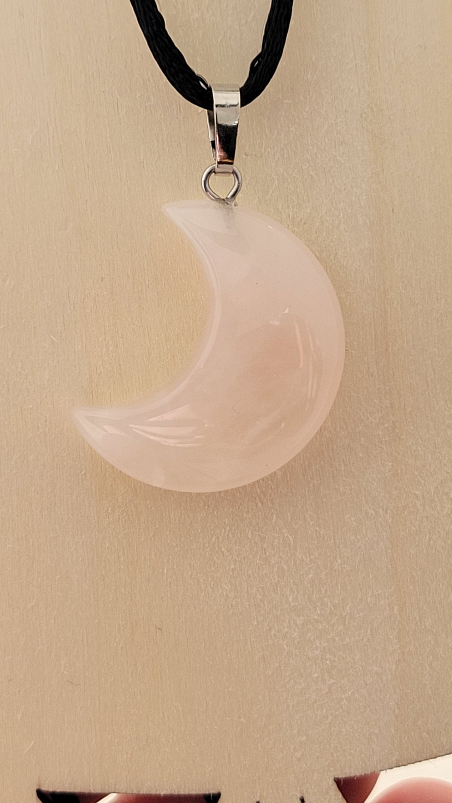 Rose quartz crystal moon necklace