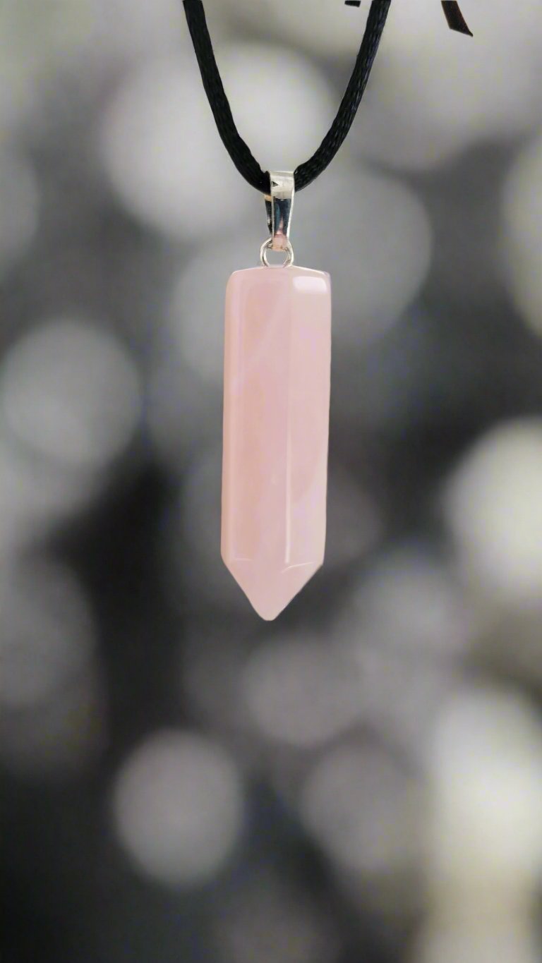 Rose quartz crystal point necklace