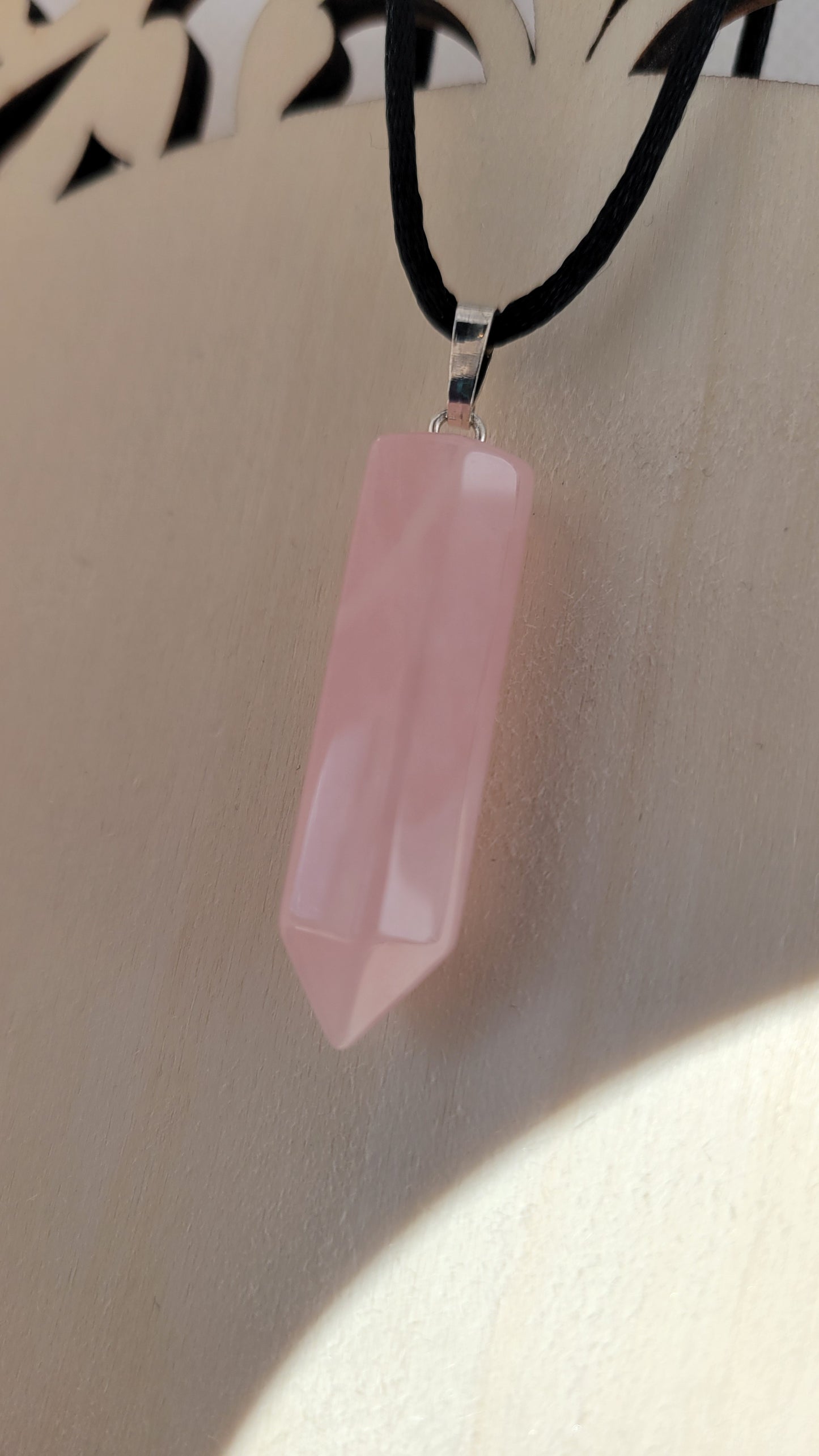 Rose quartz crystal point necklace