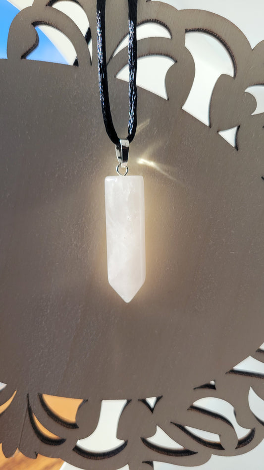 Rose quartz point crystal necklace