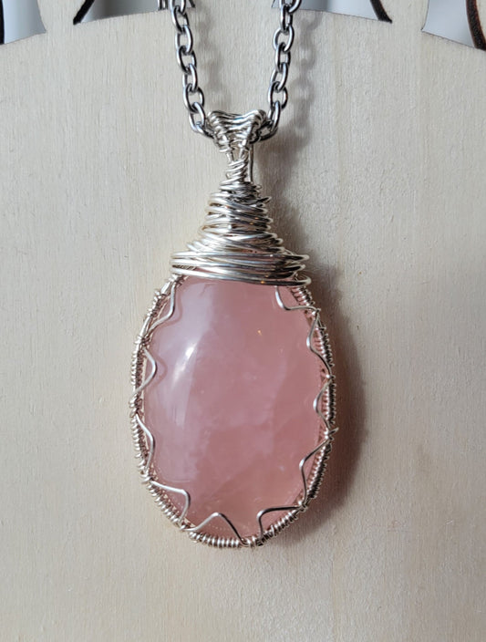 Wire wrapped rose quartz necklace