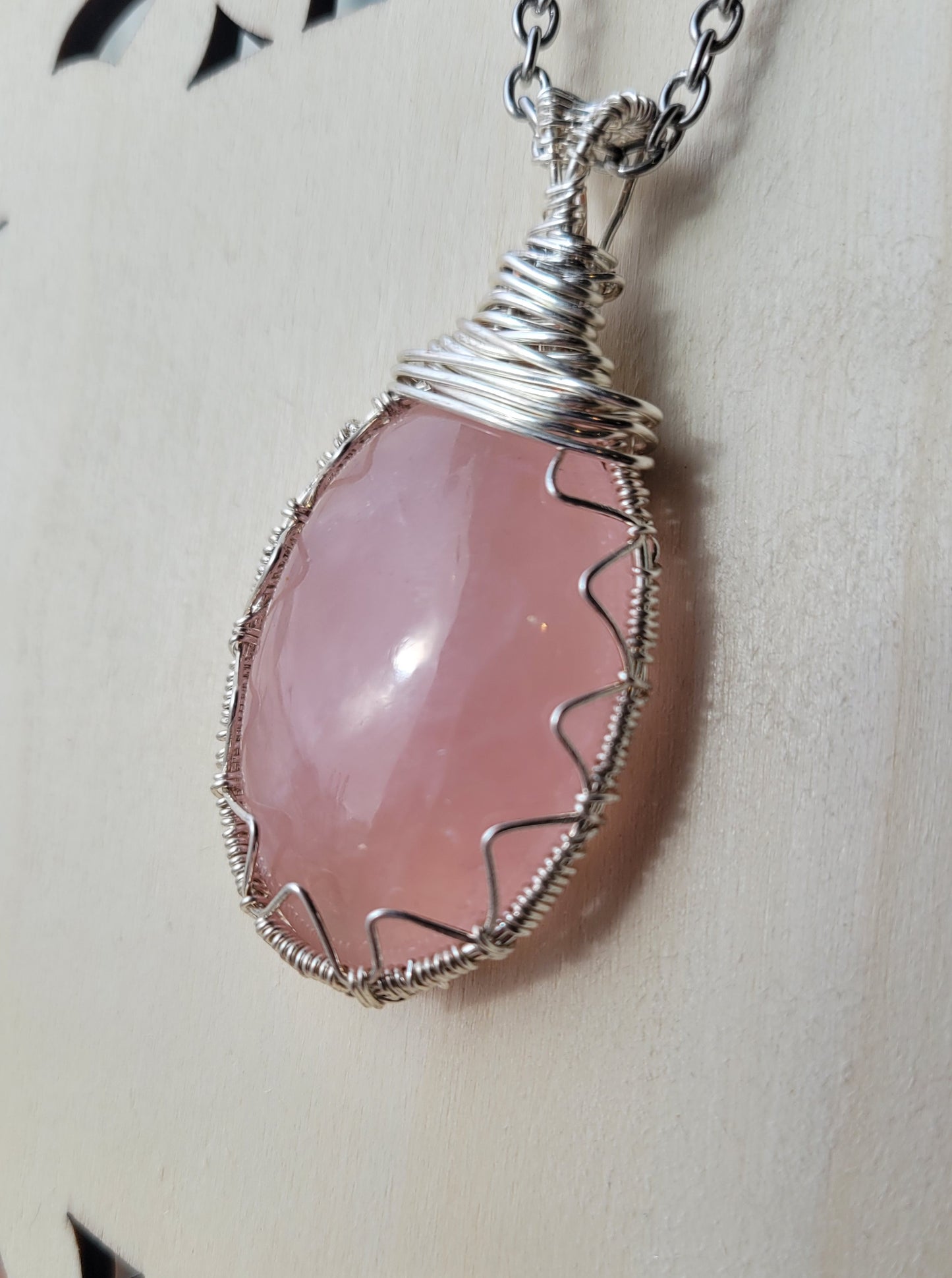 Wire wrapped rose quartz necklace