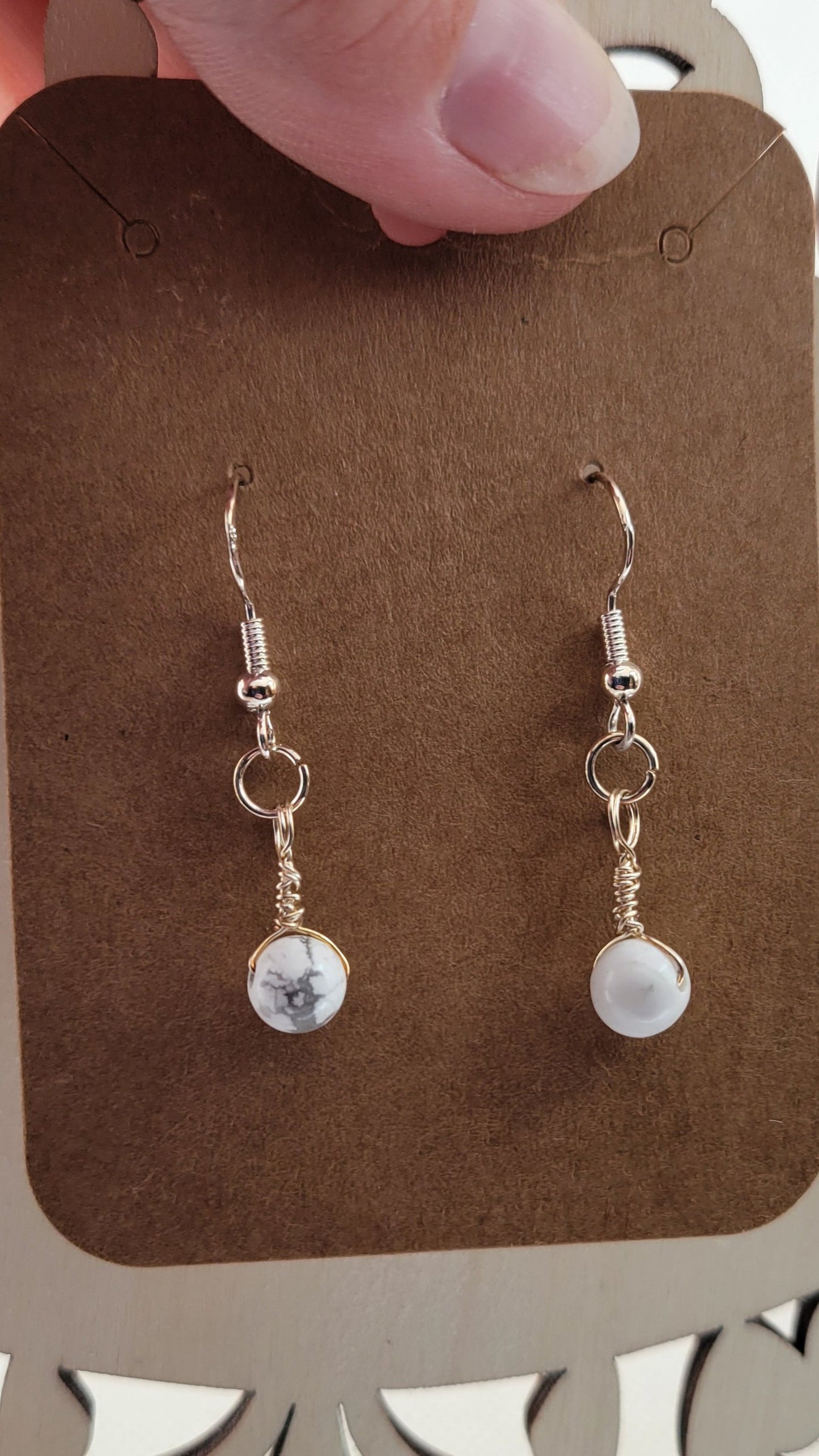 Howlite crystal earrings, sterling silver, dangle earring