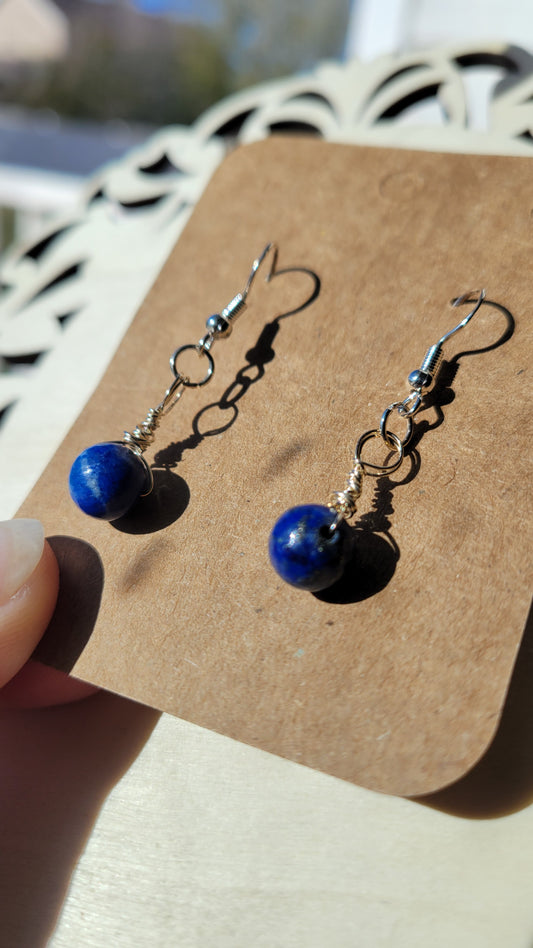 Lapis lazuli  crystal earring, sterling silver, dangle earring