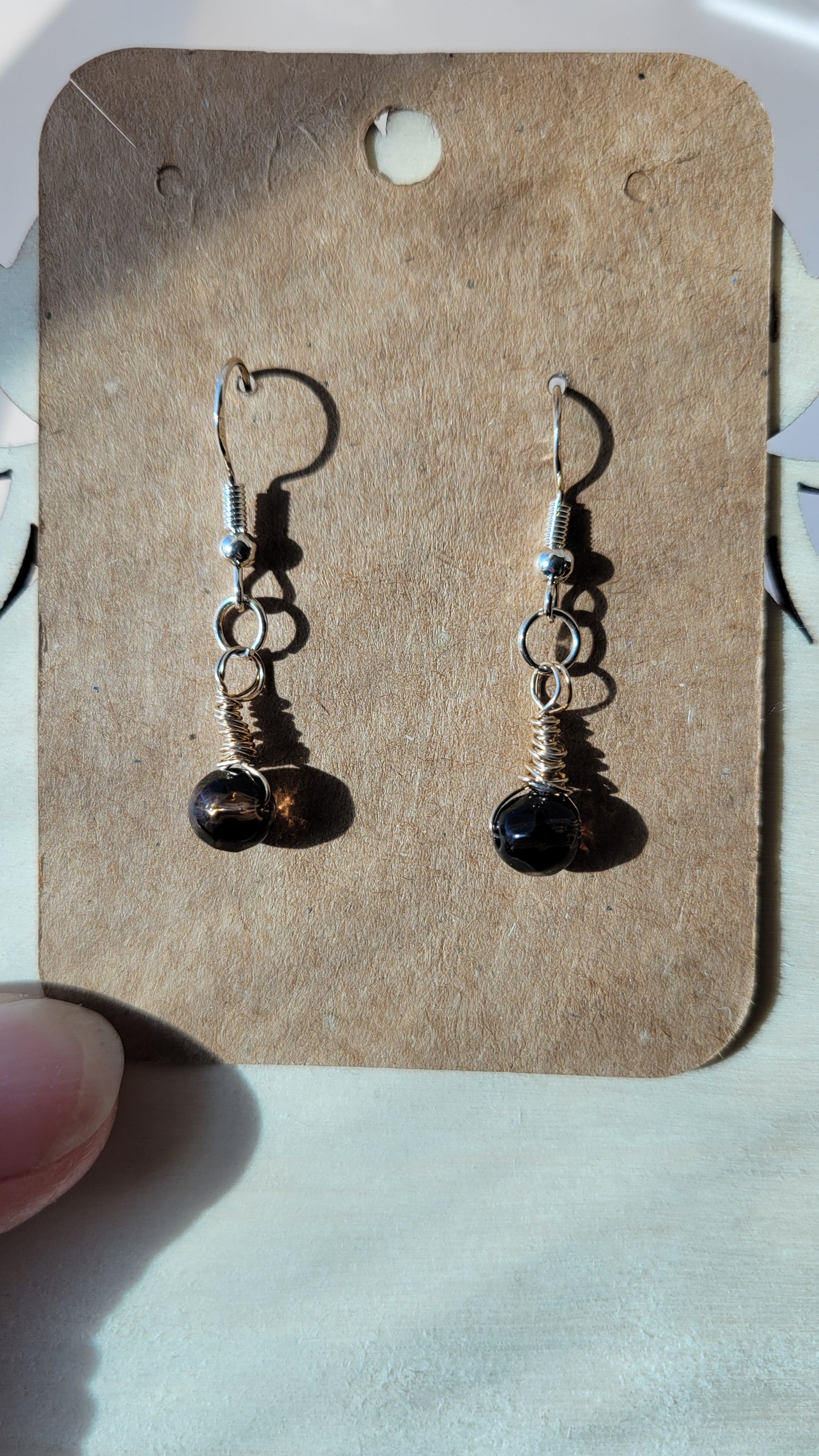 Smoky quartz crystal earrings, sterling silver, dangle earrings